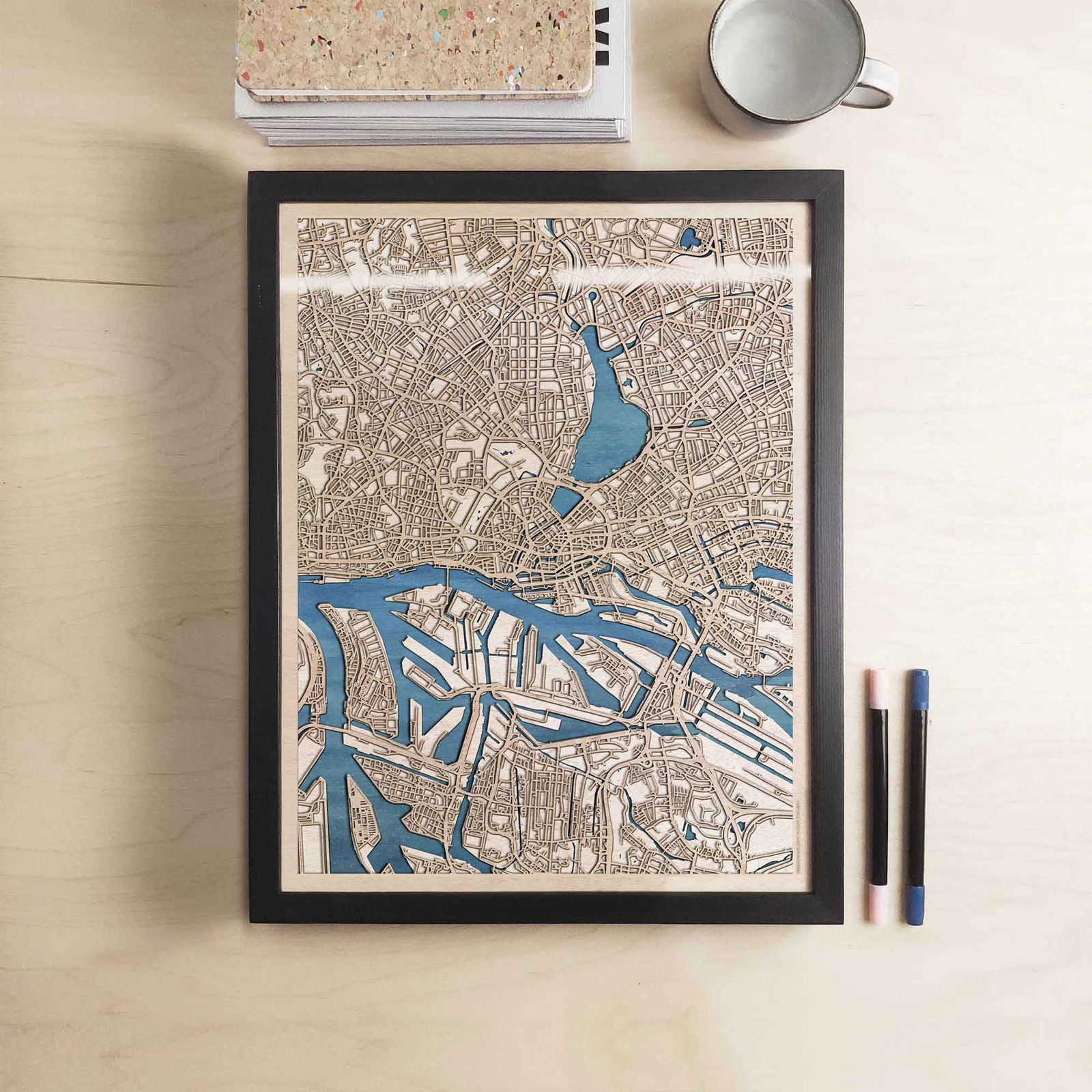 Hamburg Wooden Map by CityWood - Custom Wood Map Art - Unique Laser Cut Engraved - Anniversary Gift