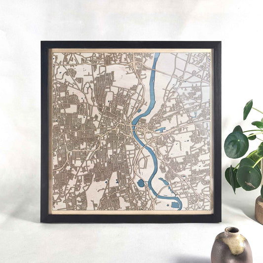 Hartford Wooden Map by CityWood - Custom Wood Map Art - Unique Laser Cut Engraved - Anniversary Gift