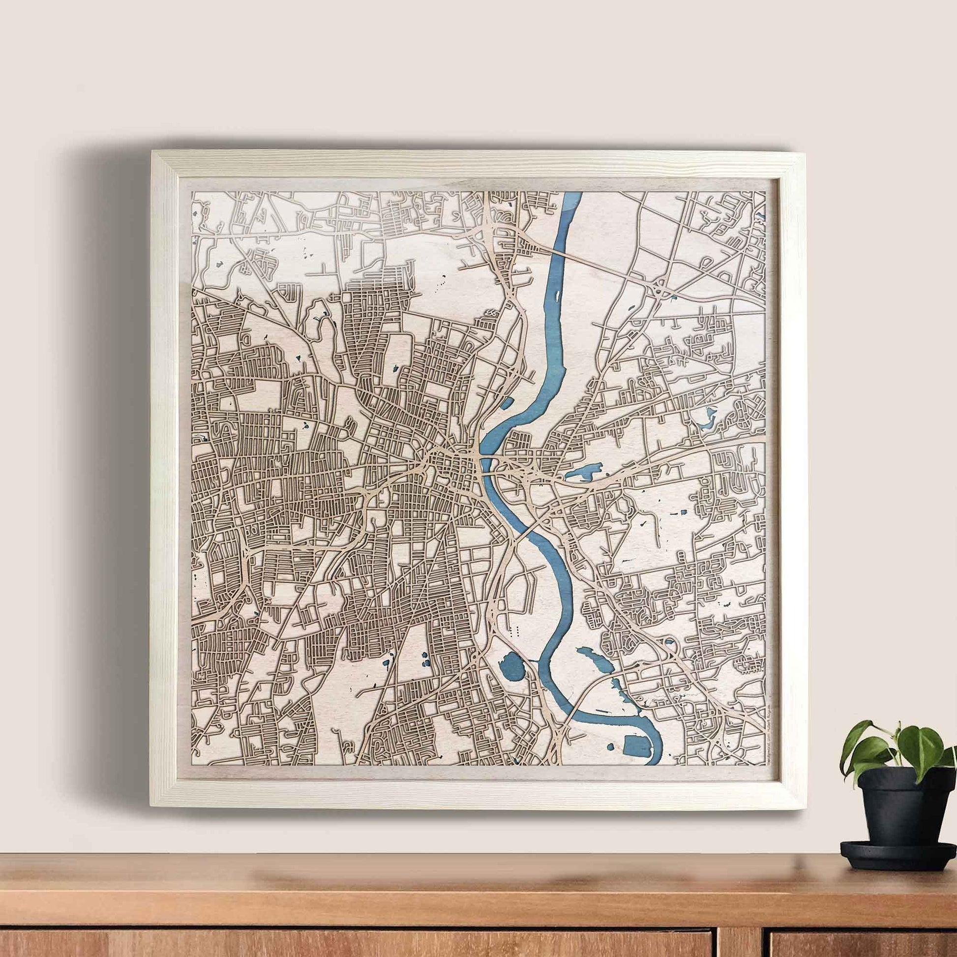 Hartford Wooden Map by CityWood - Custom Wood Map Art - Unique Laser Cut Engraved - Anniversary Gift