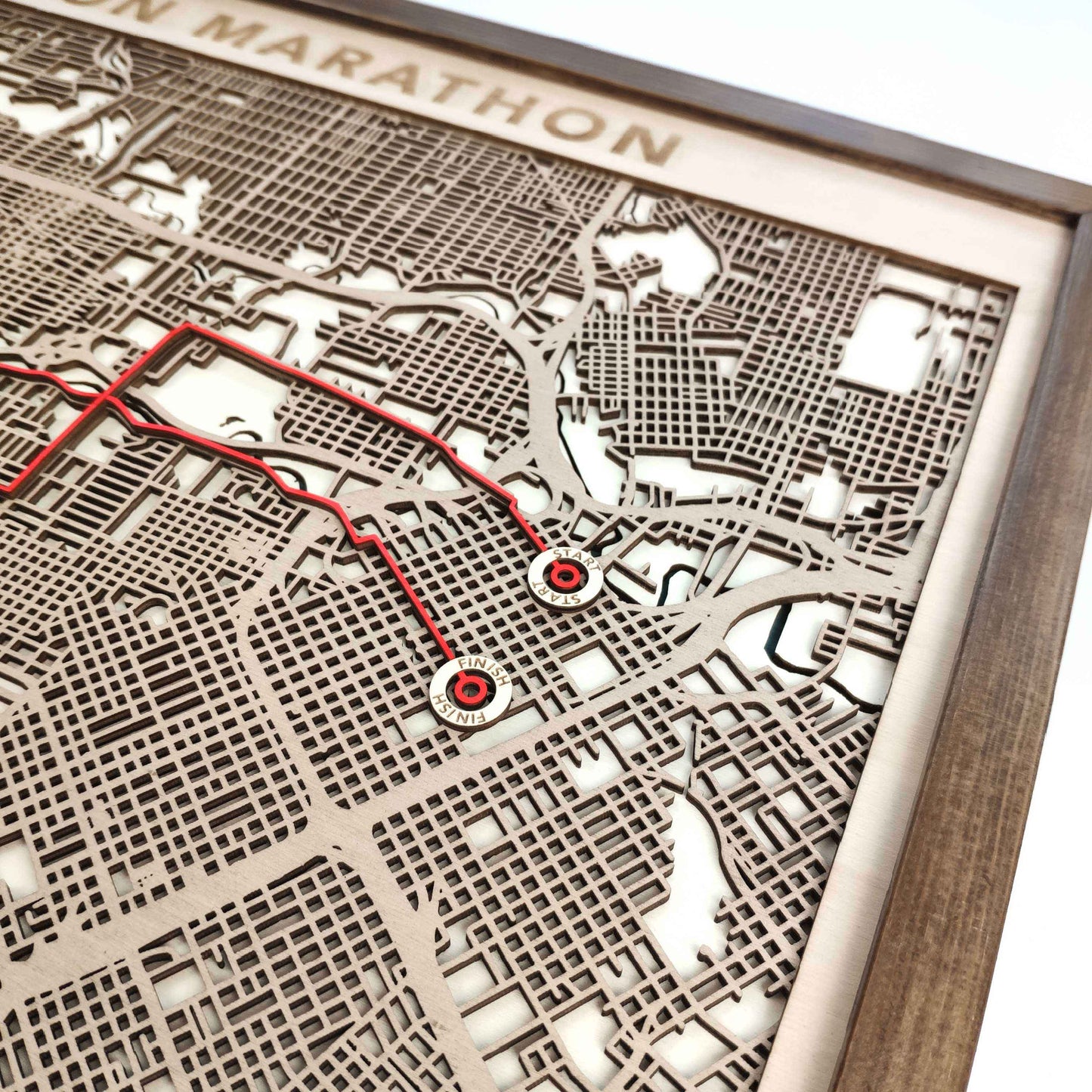 Houston Marathon Commemorative Wooden Route Map – Collector's Item by CityWood - Custom Wood Map Art - Unique Laser Cut Engraved - Anniversary Gift