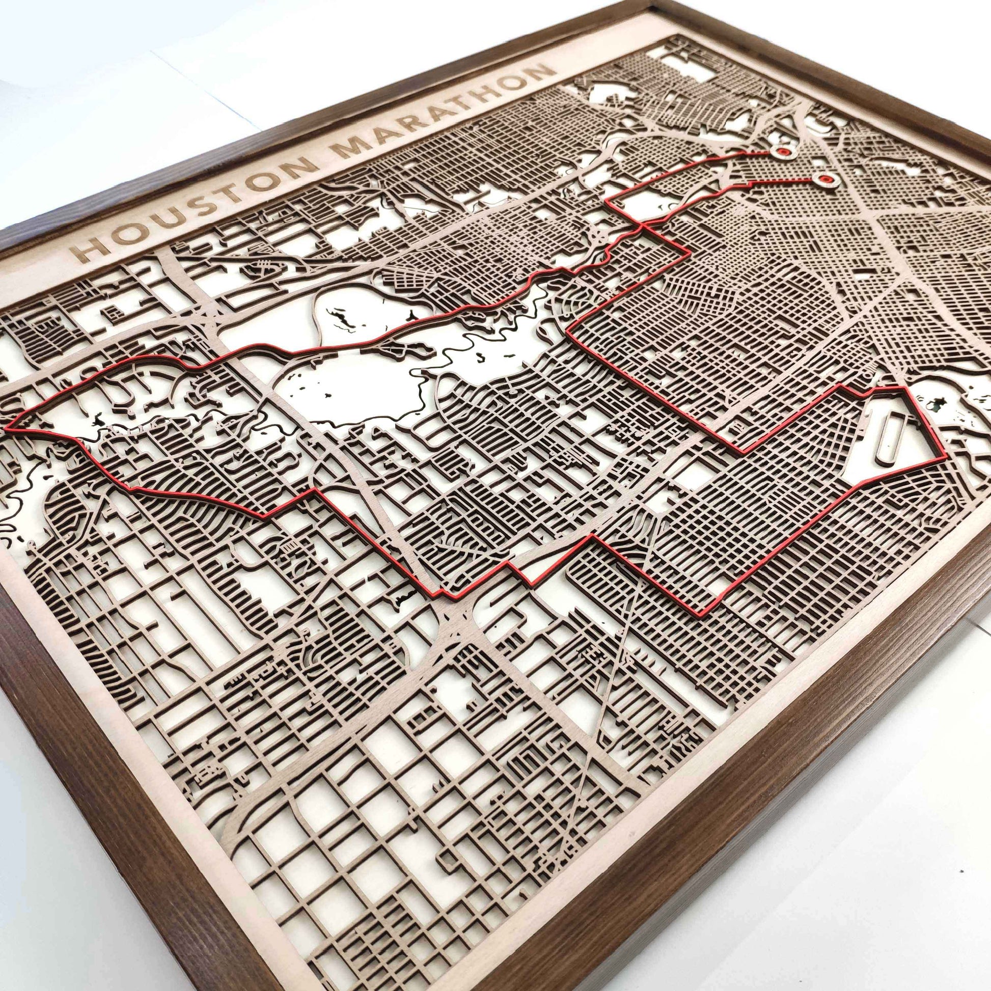 Houston Marathon Laser-Cut Wooden Map – Unique Runner Poster Gift by CityWood - Custom Wood Map Art - Unique Laser Cut Engraved - Anniversary Gift