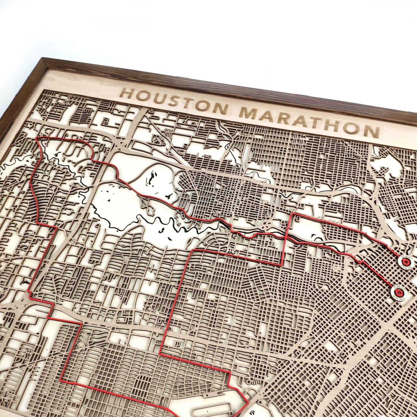 Houston Marathon Commemorative Wooden Route Map – Collector's Item by CityWood - Custom Wood Map Art - Unique Laser Cut Engraved - Anniversary Gift