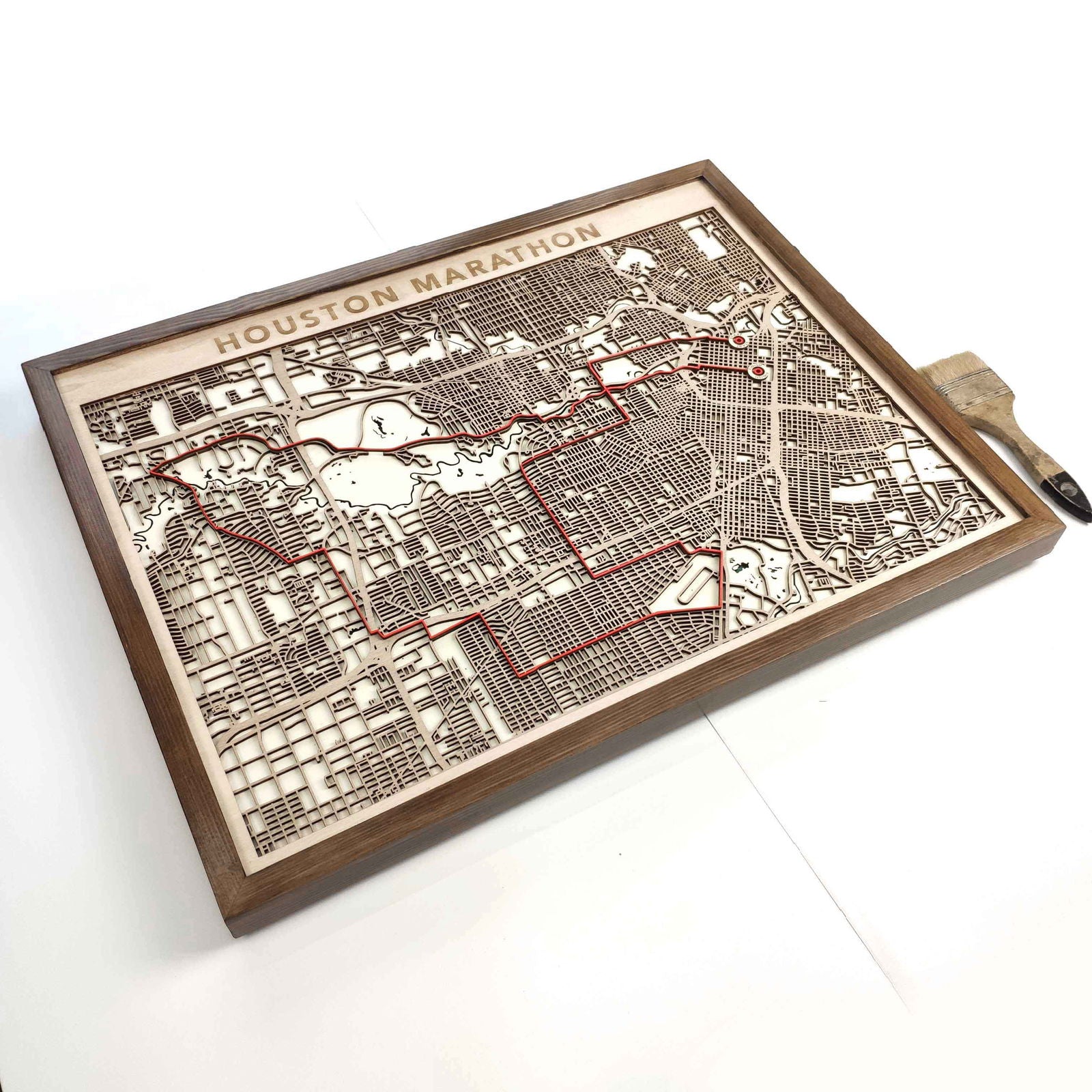 Houston Marathon Commemorative Wooden Route Map – Collector's Item by CityWood - Custom Wood Map Art - Unique Laser Cut Engraved - Anniversary Gift