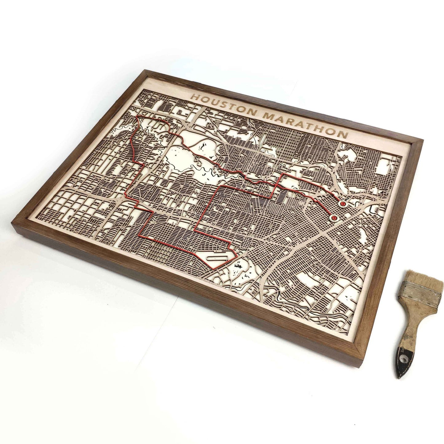 Houston Marathon Commemorative Wooden Route Map – Collector's Item by CityWood - Custom Wood Map Art - Unique Laser Cut Engraved - Anniversary Gift