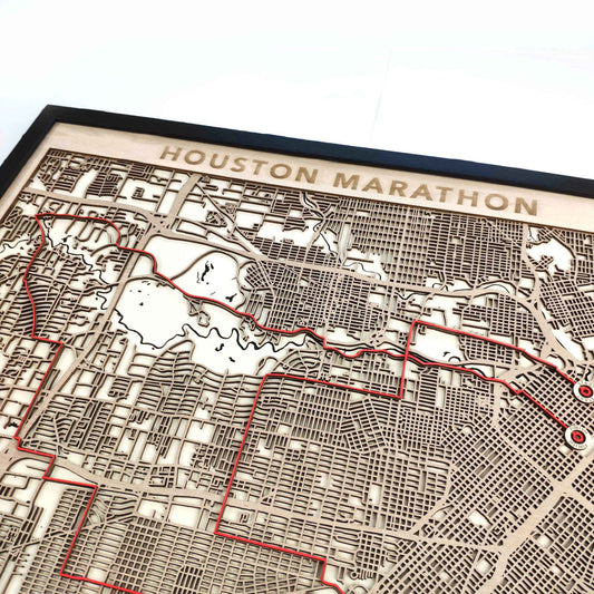 Houston Marathon Course Map - Wall Art Gift by CityWood - Custom Wood Map Art - Unique Laser Cut Engraved - Anniversary Gift