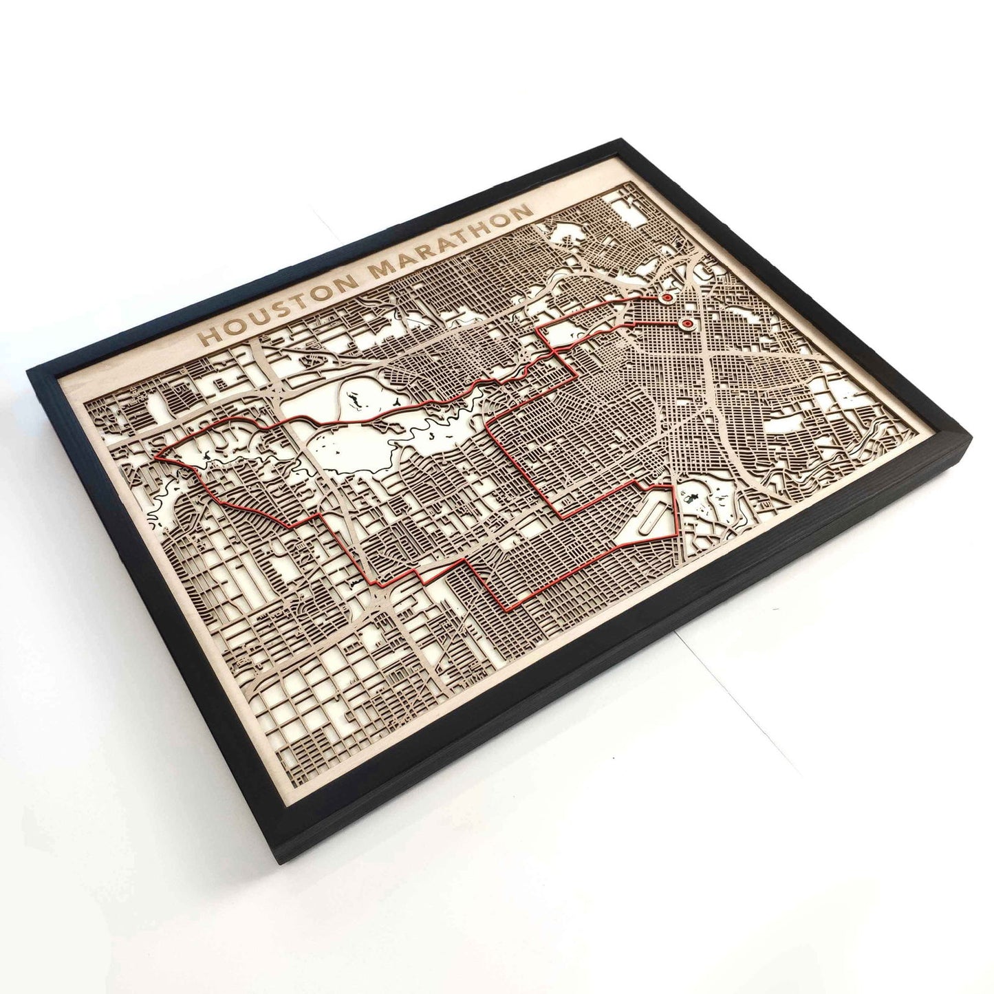 Houston Marathon Course Map - Wall Art Gift by CityWood - Custom Wood Map Art - Unique Laser Cut Engraved - Anniversary Gift