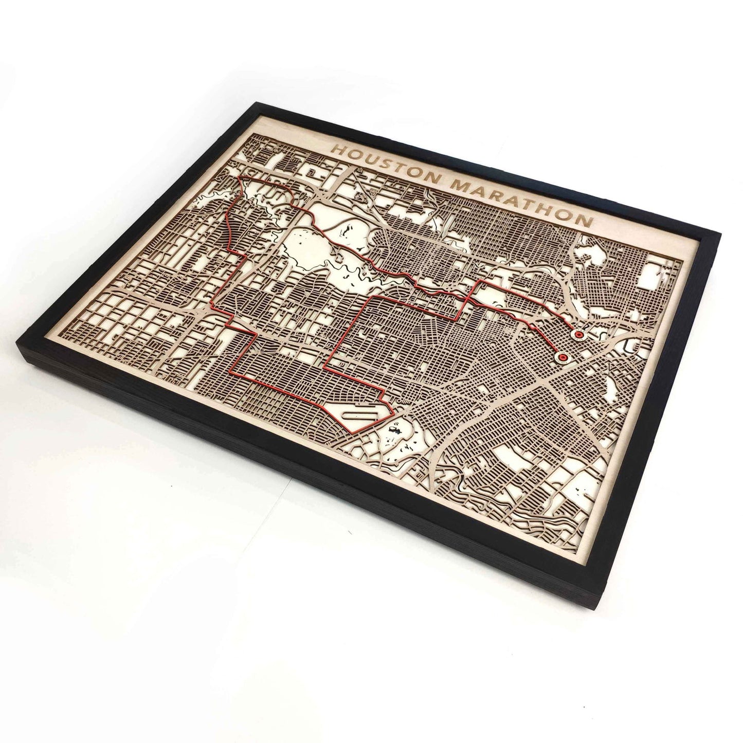 Houston Marathon Course Map - Wall Art Gift by CityWood - Custom Wood Map Art - Unique Laser Cut Engraved - Anniversary Gift