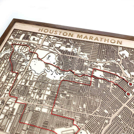 Houston Marathon Laser-Cut Wooden Map – Unique Runner Poster Gift by CityWood - Custom Wood Map Art - Unique Laser Cut Engraved - Anniversary Gift