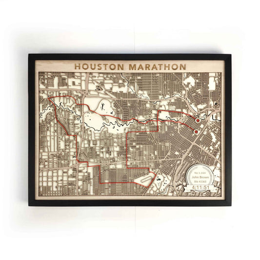 Houston Marathon Wooden Map by CityWood - Custom Wood Map Art - Unique Laser Cut Engraved - Anniversary Gift