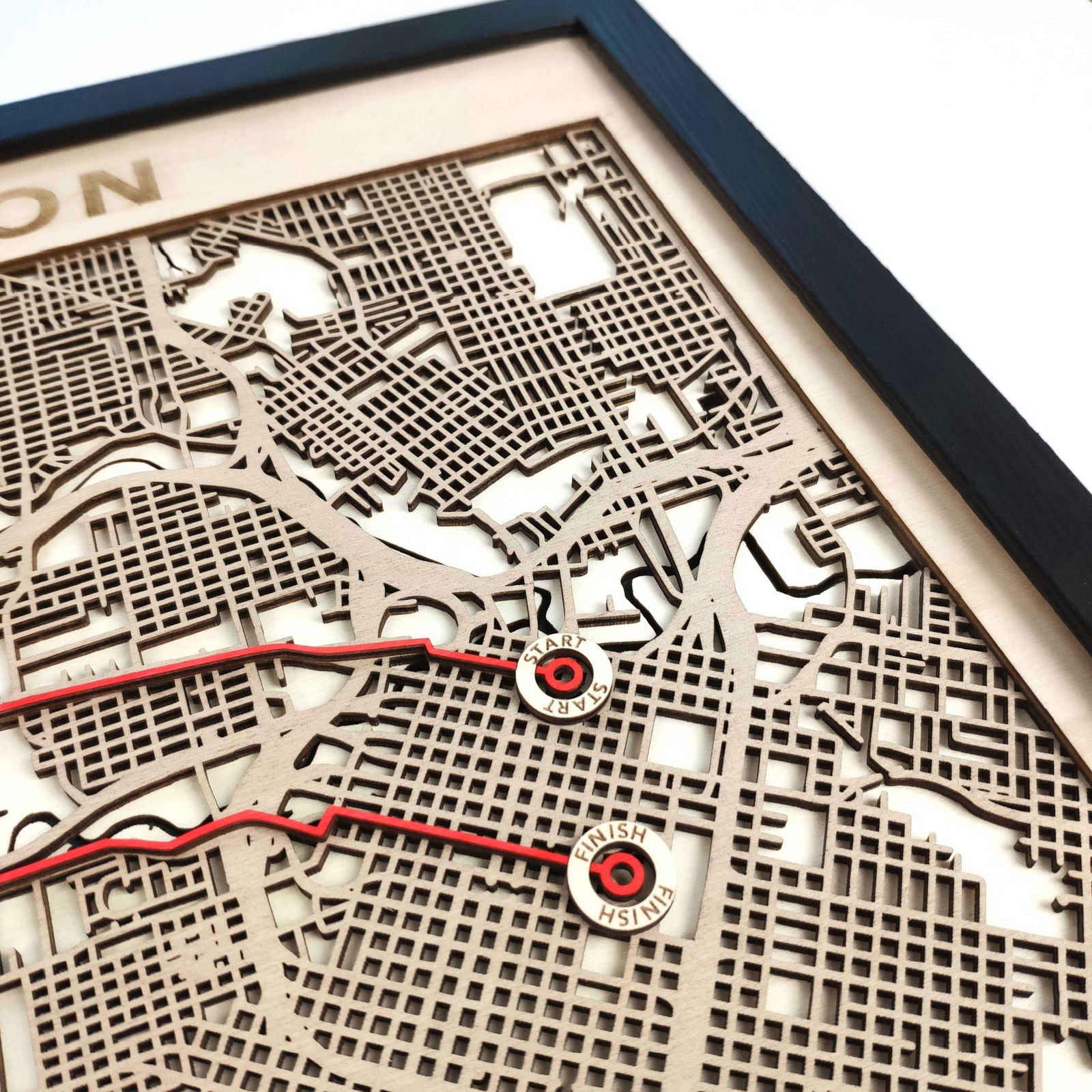 Houston Marathon Wooden Map by CityWood - Custom Wood Map Art - Unique Laser Cut Engraved - Anniversary Gift