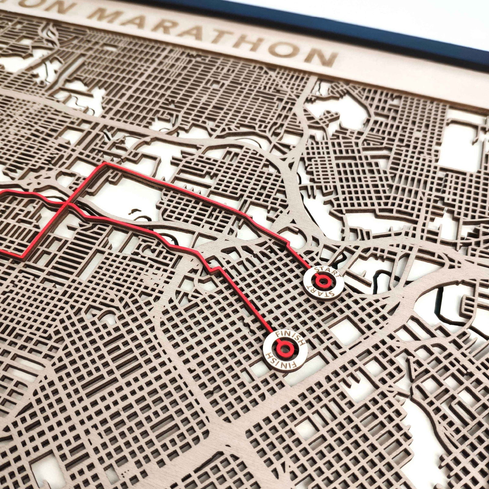 Houston Marathon Wooden Map by CityWood - Custom Wood Map Art - Unique Laser Cut Engraved - Anniversary Gift