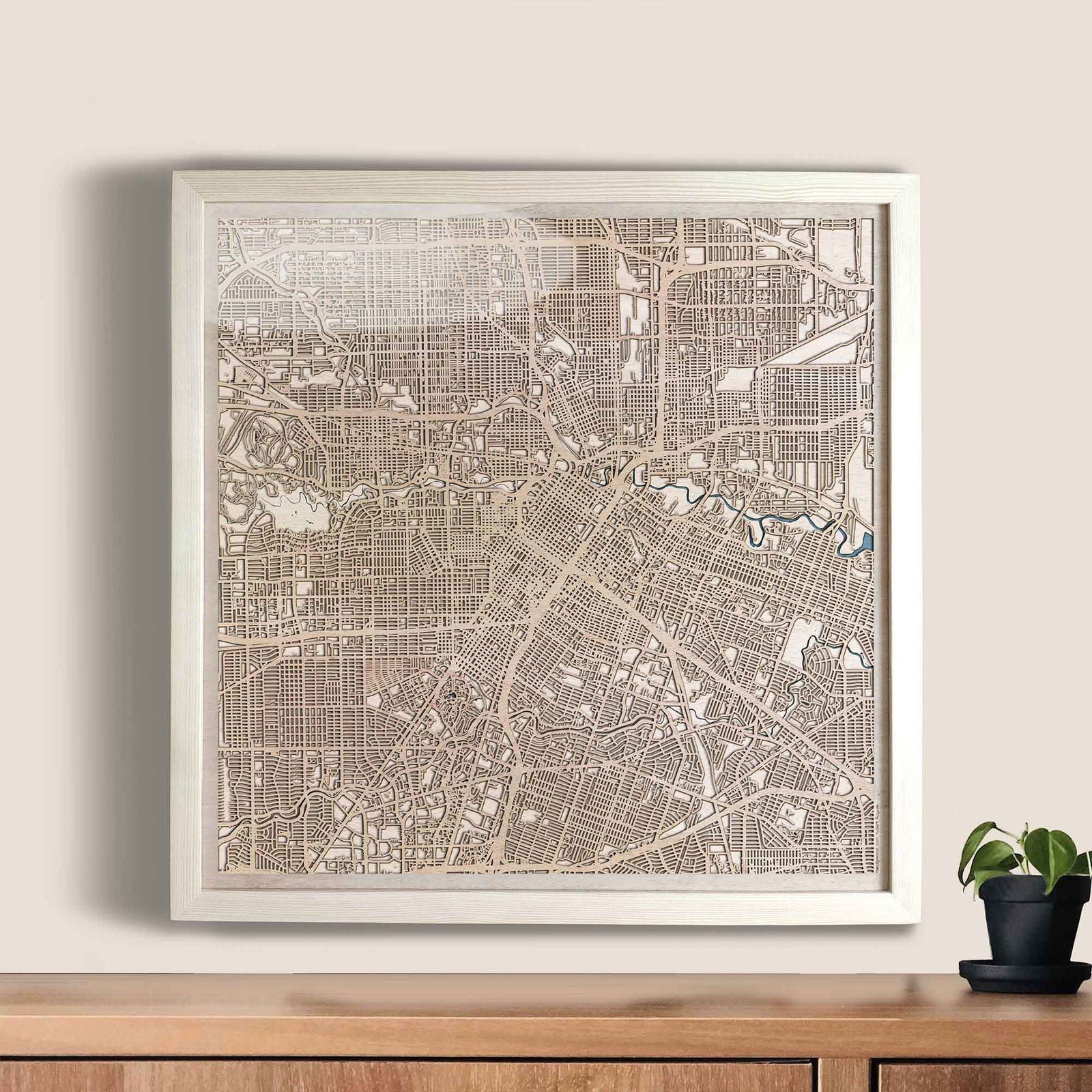 Houston Wooden Map by CityWood - Custom Wood Map Art - Unique Laser Cut Engraved - Anniversary Gift