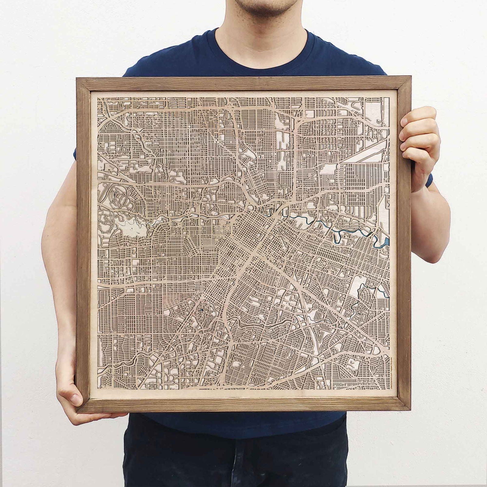 Houston Wooden Map by CityWood - Custom Wood Map Art - Unique Laser Cut Engraved - Anniversary Gift