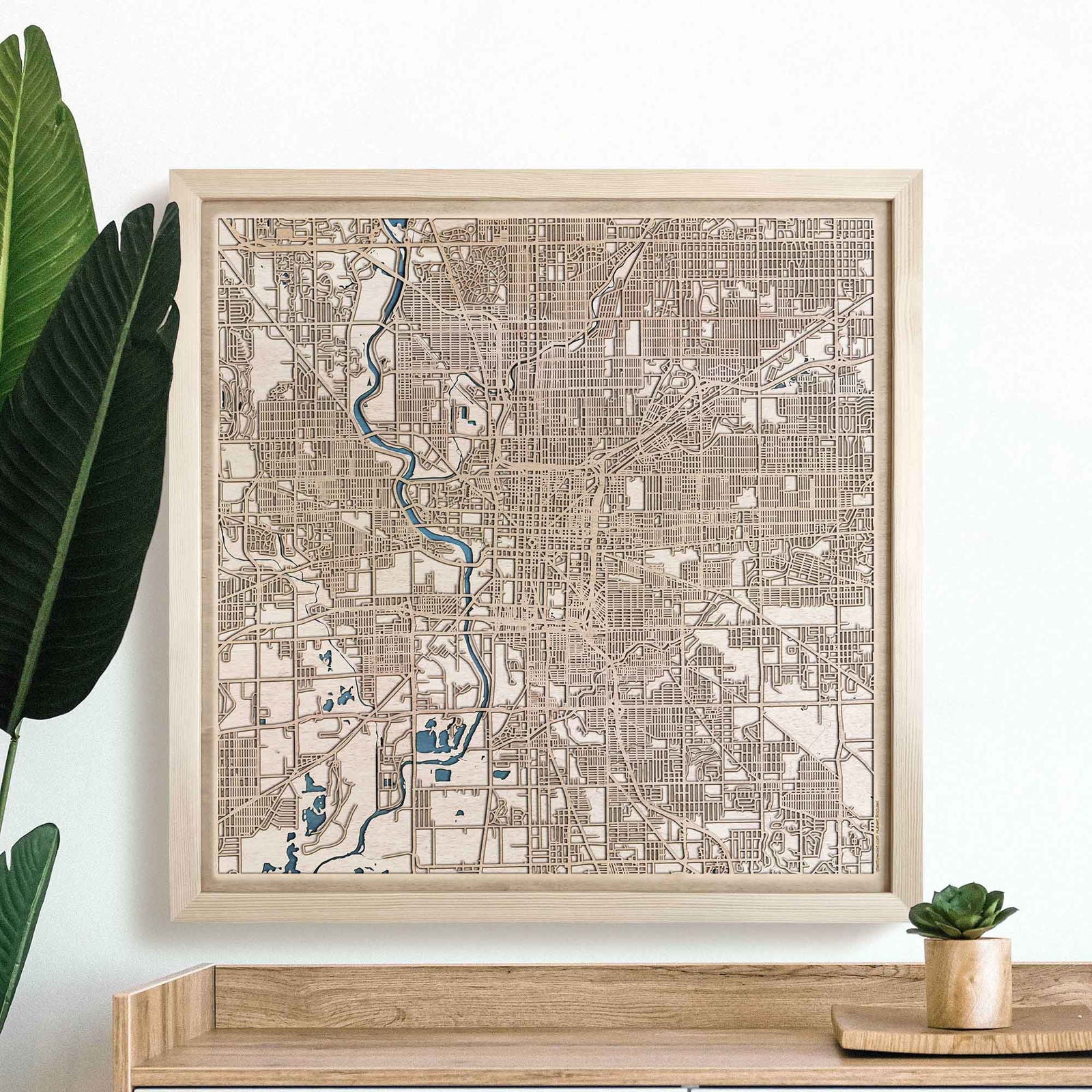 Indianapolis Wooden Map by CityWood - Custom Wood Map Art - Unique Laser Cut Engraved - Anniversary Gift