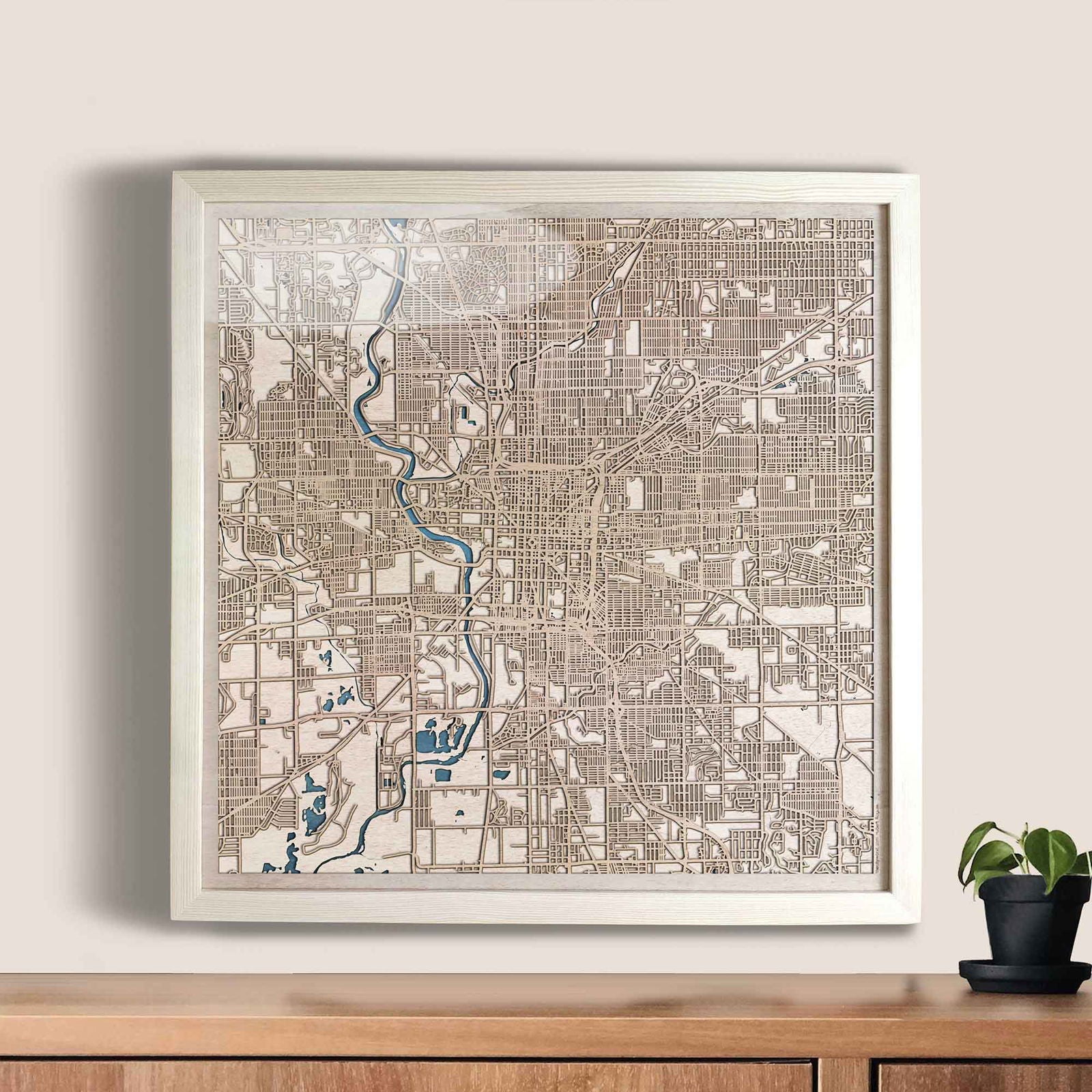 Indianapolis Wooden Map by CityWood - Custom Wood Map Art - Unique Laser Cut Engraved - Anniversary Gift