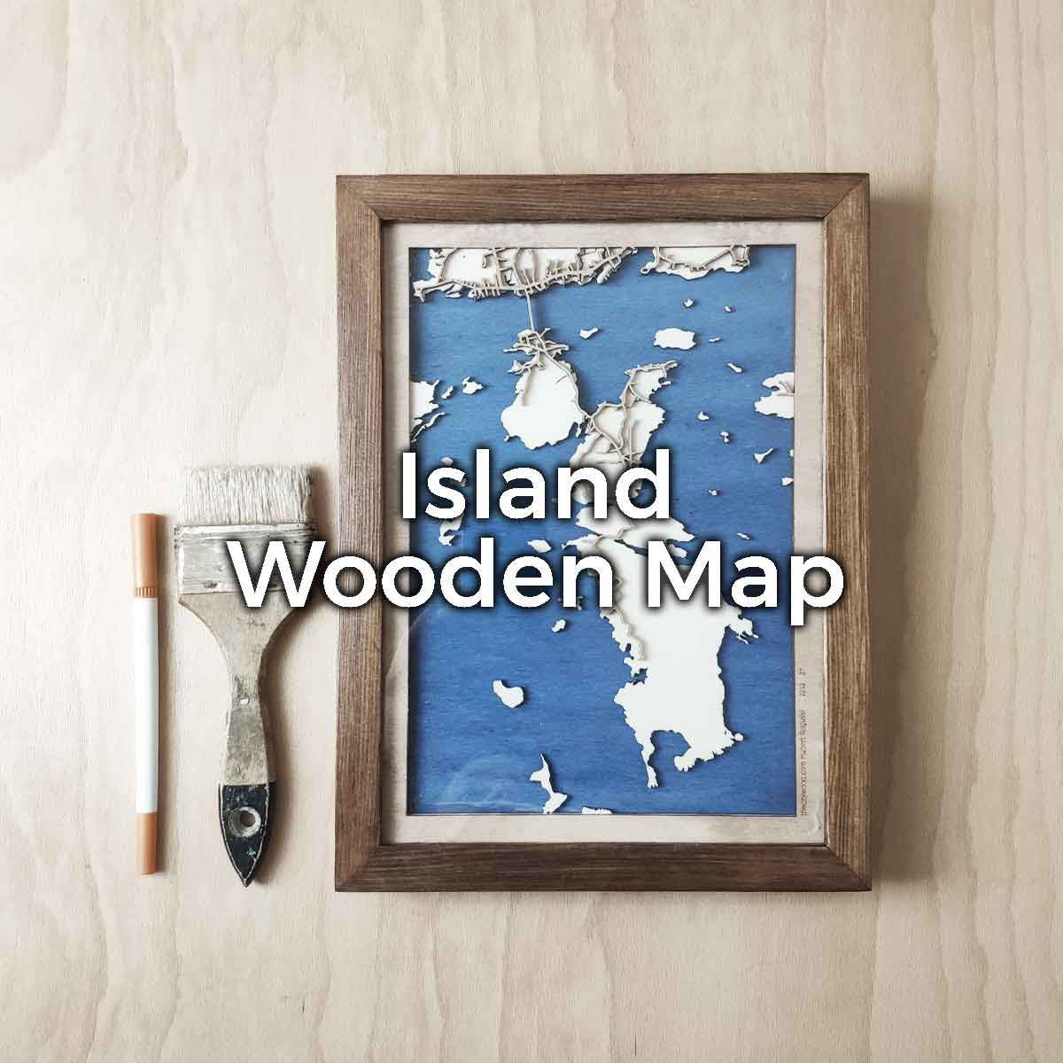 Simple Wood Map Island Wooden Map - Laser Cut Engraved Wood Gift - CityWood