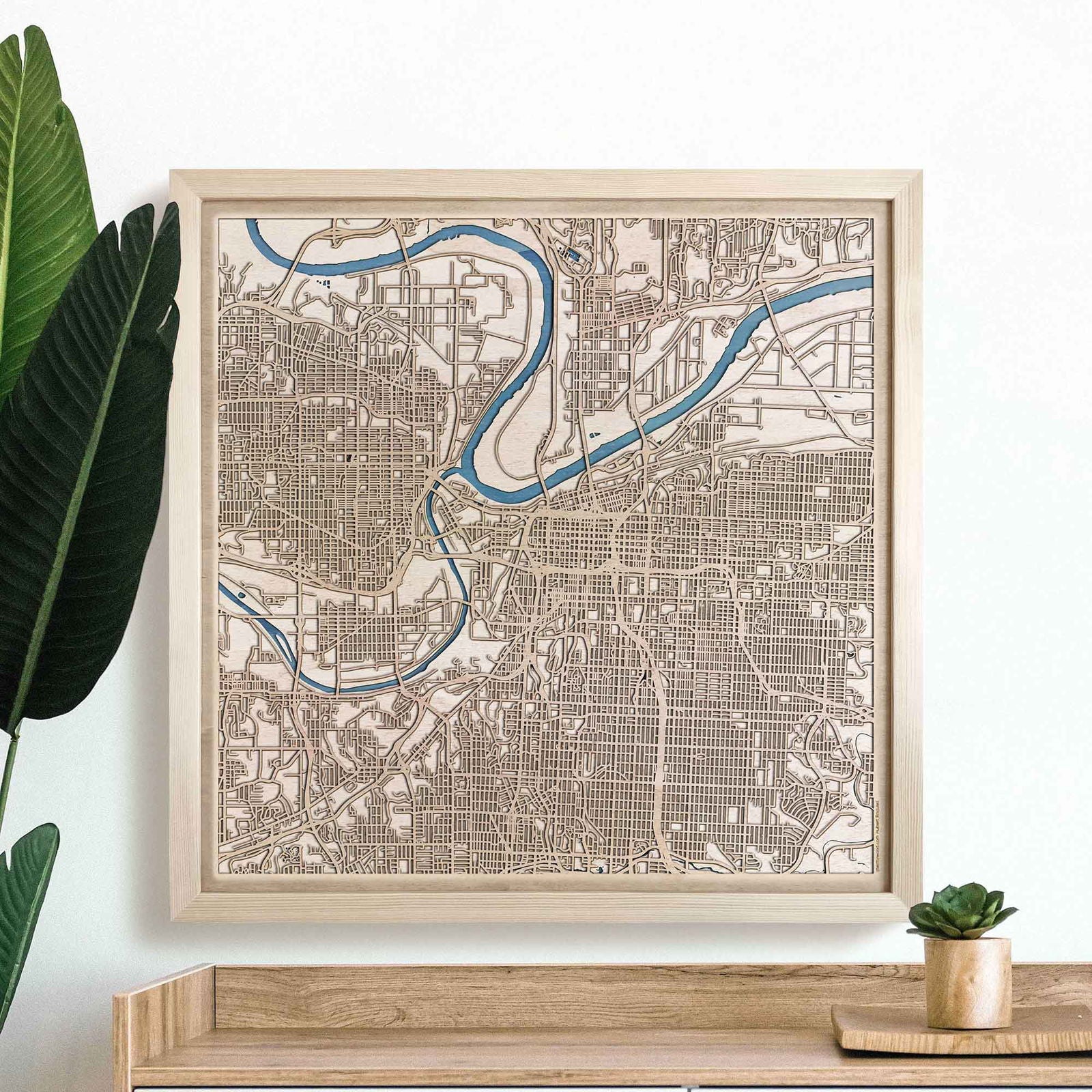 Kansas City Wooden Map by CityWood - Custom Wood Map Art - Unique Laser Cut Engraved - Anniversary Gift