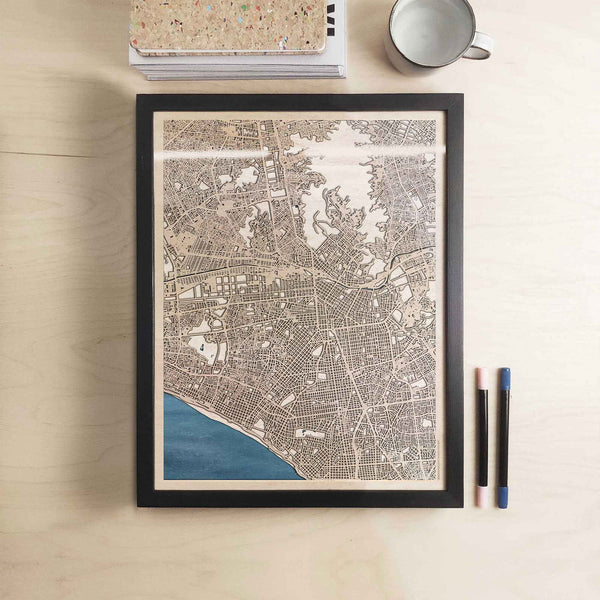 Wooden street map of Lima - 3D, topographic, engraved - CityWood
