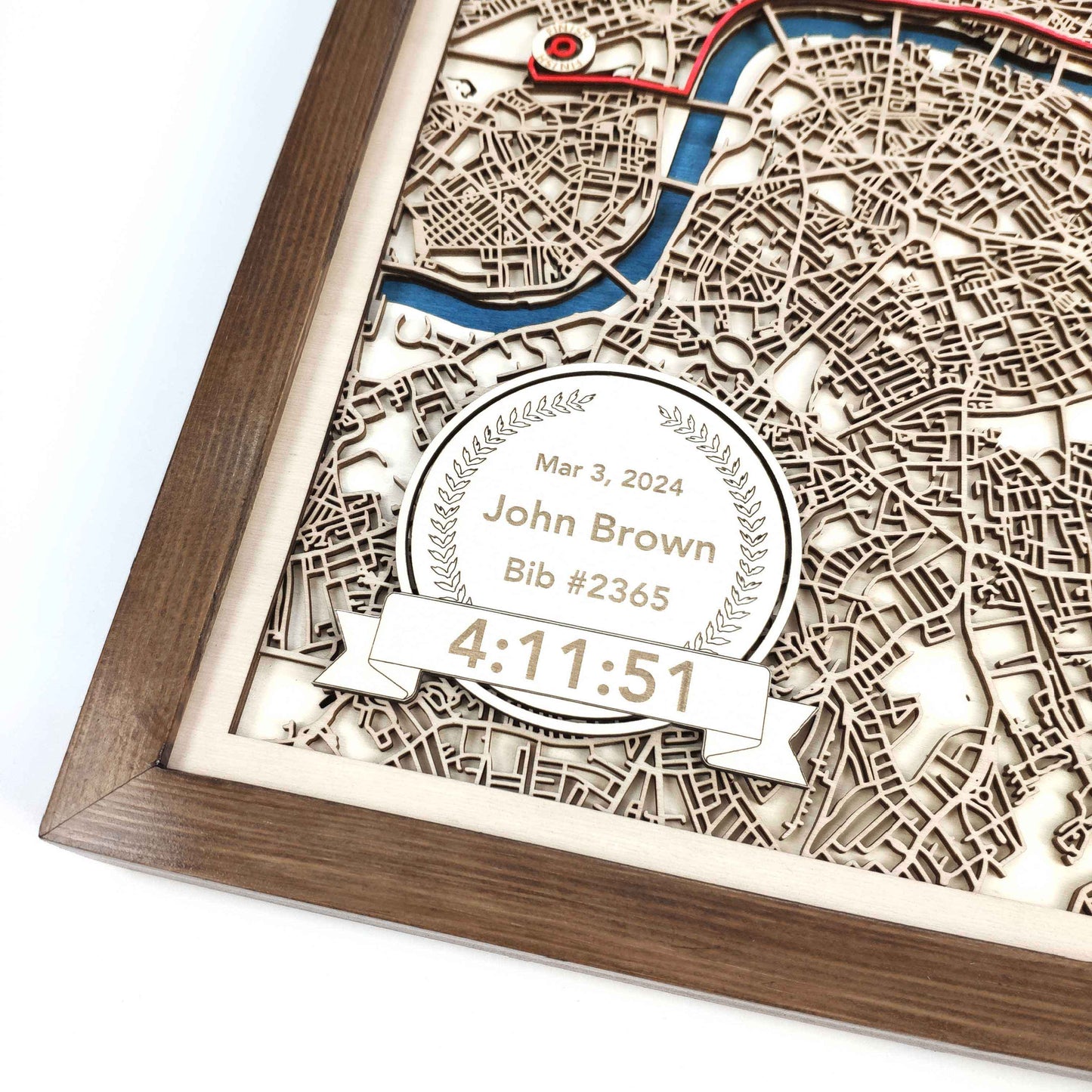 London Marathon Laser-Cut Wooden Map – Unique Runner Poster Gift