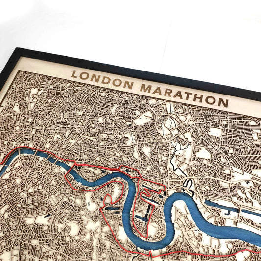 London Marathon Course Map - Wall Art Gift by CityWood - Custom Wood Map Art - Unique Laser Cut Engraved - Anniversary Gift
