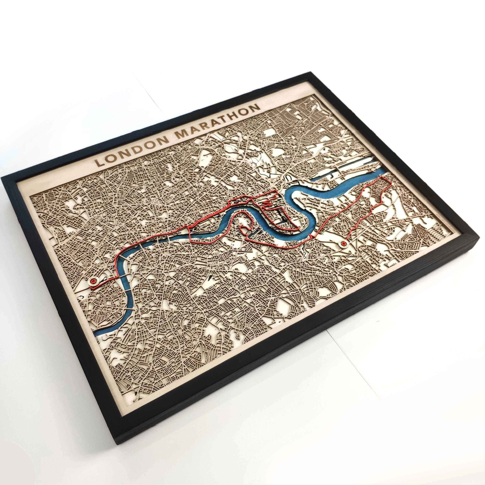 London Marathon Course Map - Wall Art Gift by CityWood - Custom Wood Map Art - Unique Laser Cut Engraved - Anniversary Gift
