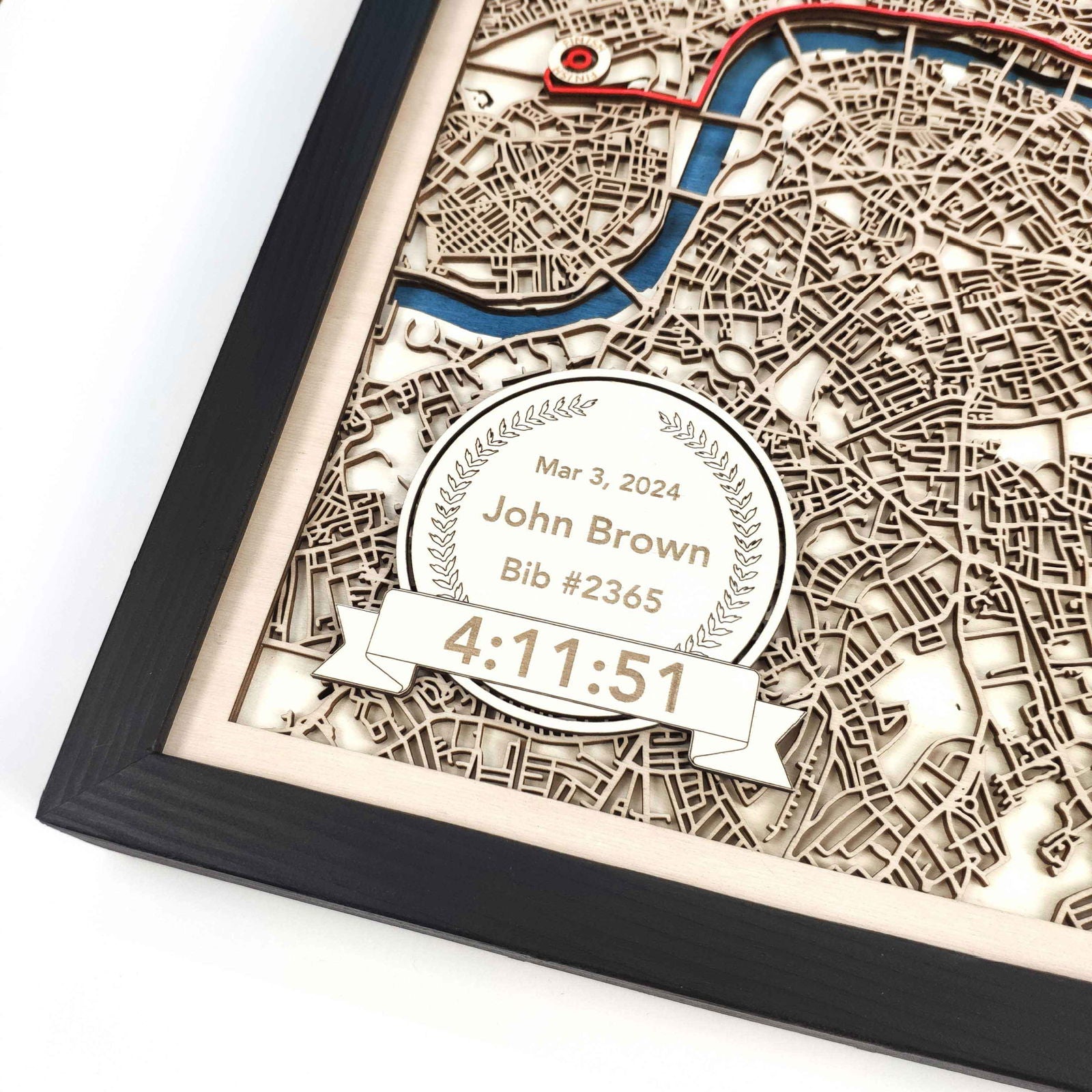 London Marathon Course Map - Wall Art Gift by CityWood - Custom Wood Map Art - Unique Laser Cut Engraved - Anniversary Gift
