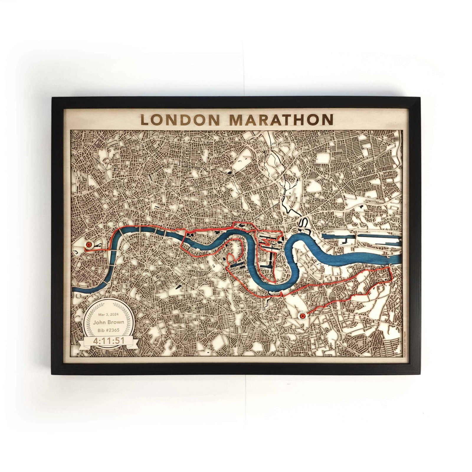 London Marathon Wooden Map by CityWood - Custom Wood Map Art - Unique Laser Cut Engraved - Anniversary Gift