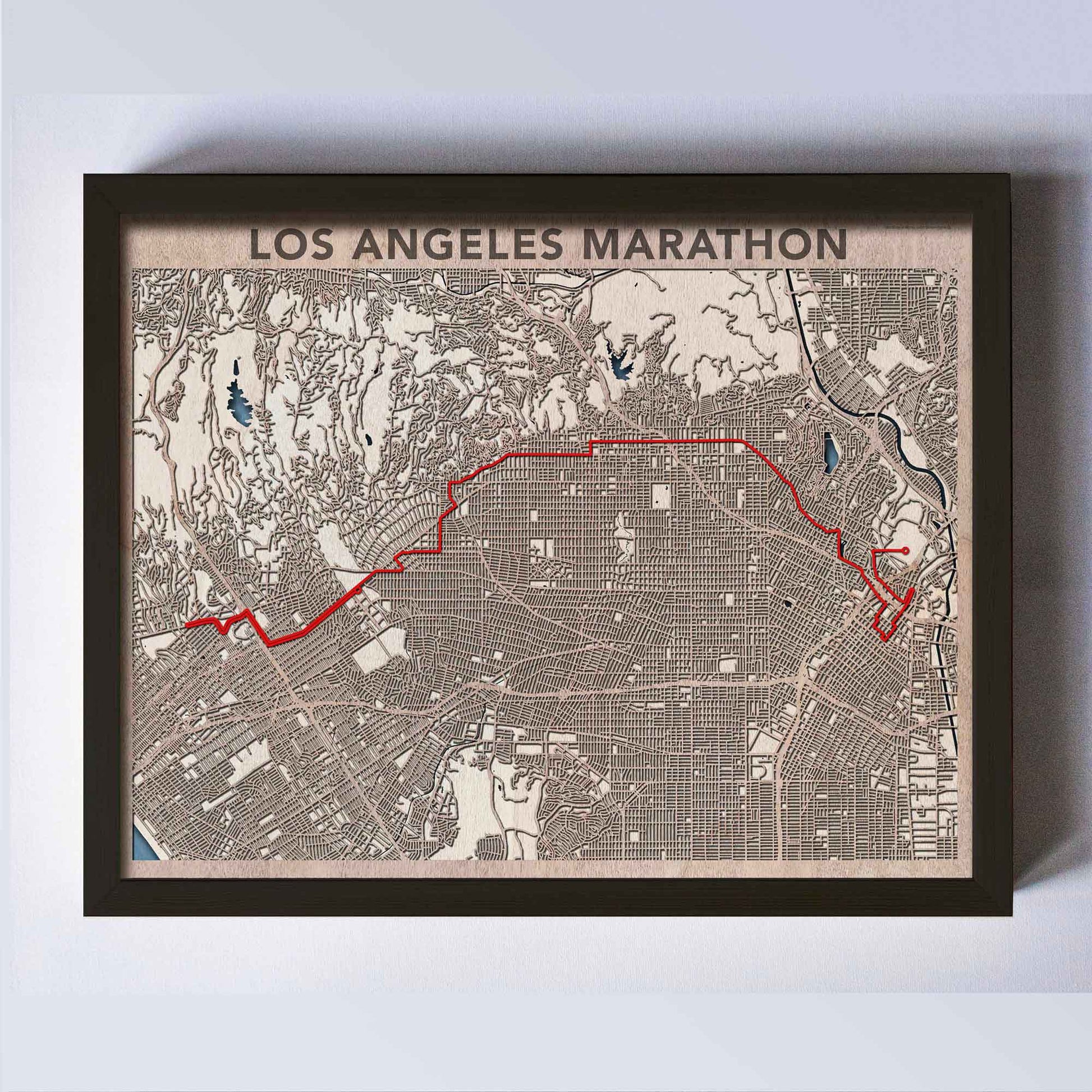 Los Angeles Marathon Wooden Map by CityWood - Custom Wood Map Art - Unique Laser Cut Engraved - Anniversary Gift 