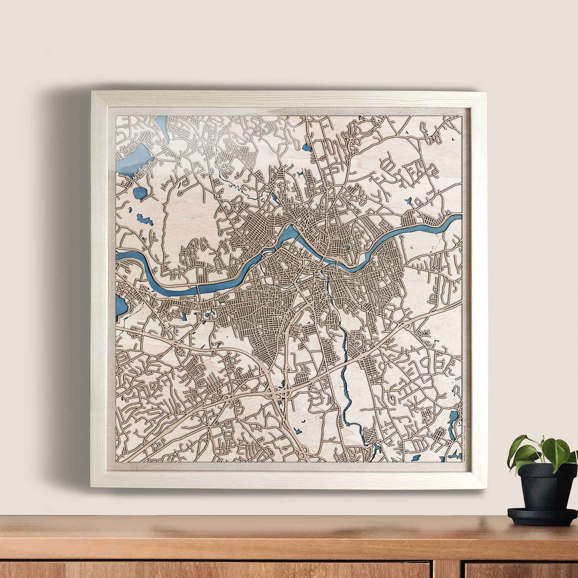 Lowell Wooden Map by CityWood - Custom Wood Map Art - Unique Laser Cut Engraved - Anniversary Gift