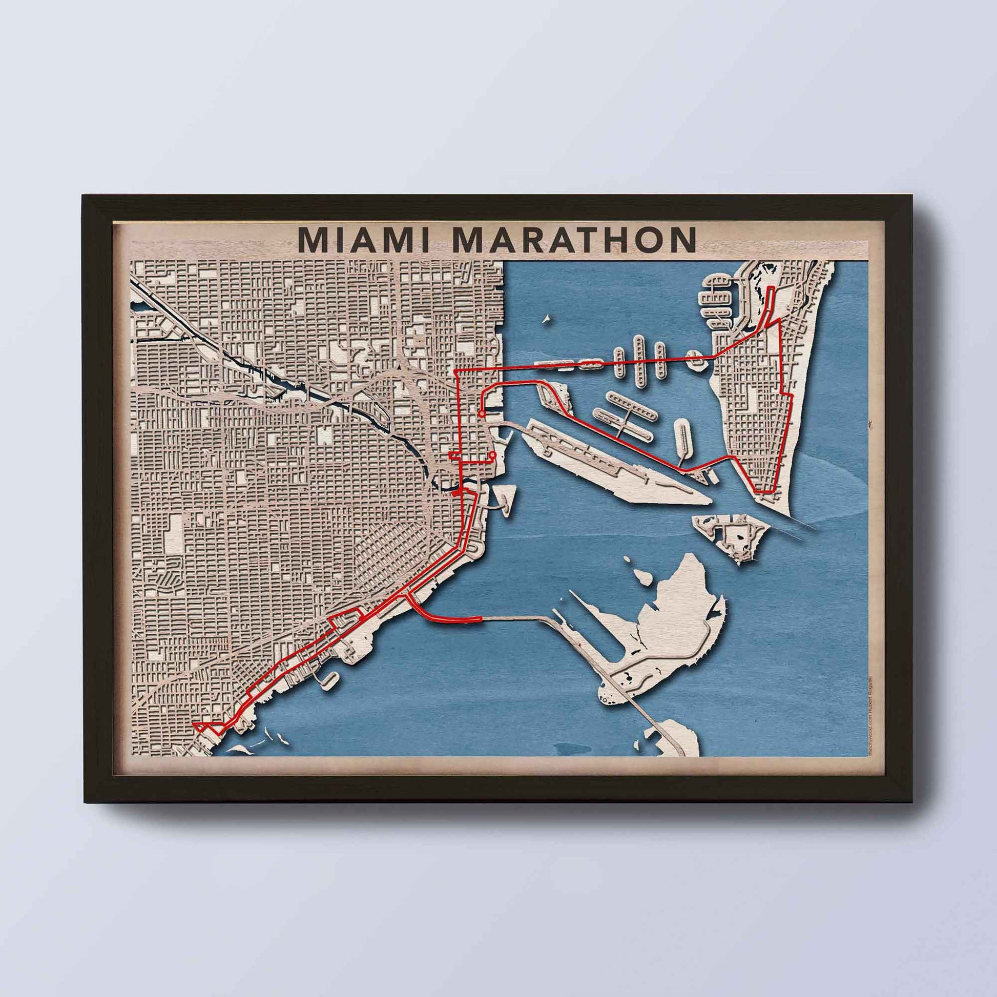 Miami Marathon Wooden Map by CityWood - Custom Wood Map Art - Unique Laser Cut Engraved - Anniversary Gift 