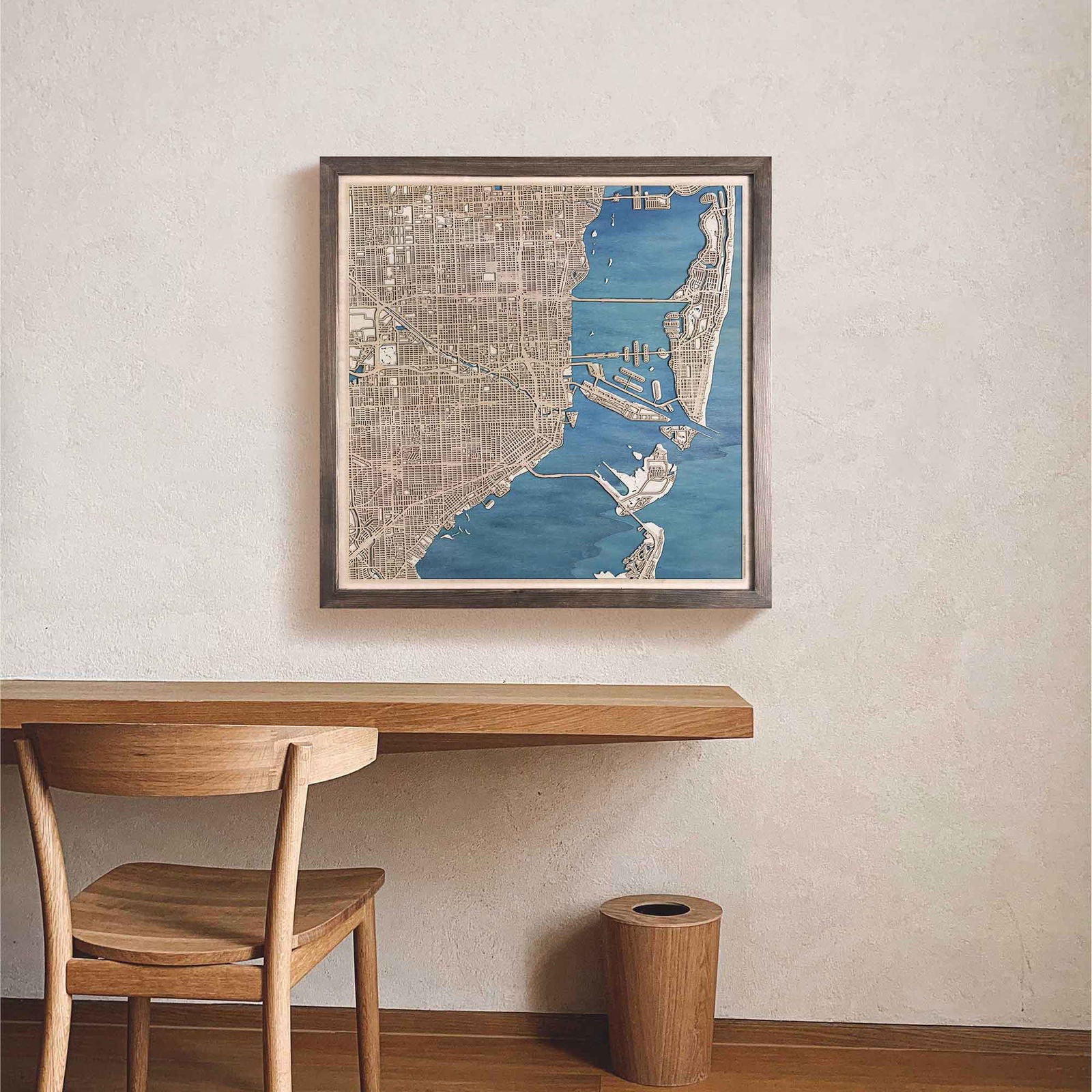 Miami Wooden Map by CityWood - Custom Wood Map Art - Unique Laser Cut Engraved - Anniversary Gift