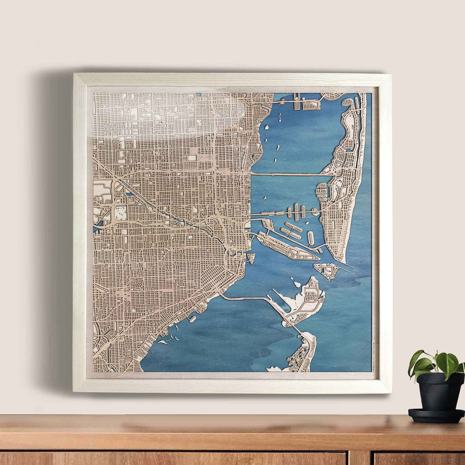 Miami Wooden Map by CityWood - Custom Wood Map Art - Unique Laser Cut Engraved - Anniversary Gift