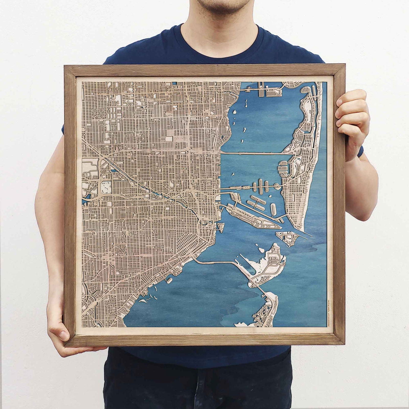 Miami Wooden Map by CityWood - Custom Wood Map Art - Unique Laser Cut Engraved - Anniversary Gift