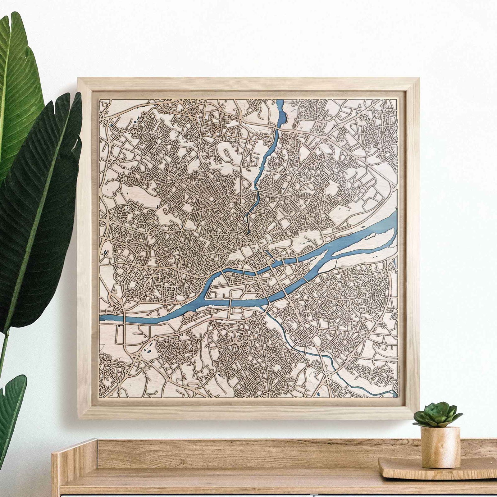 Nantes Wooden Map by CityWood - Custom Wood Map Art - Unique Laser Cut Engraved - Anniversary Gift