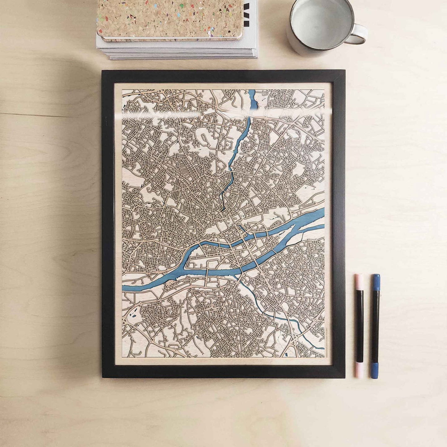 Nantes Wooden Map by CityWood - Custom Wood Map Art - Unique Laser Cut Engraved - Anniversary Gift