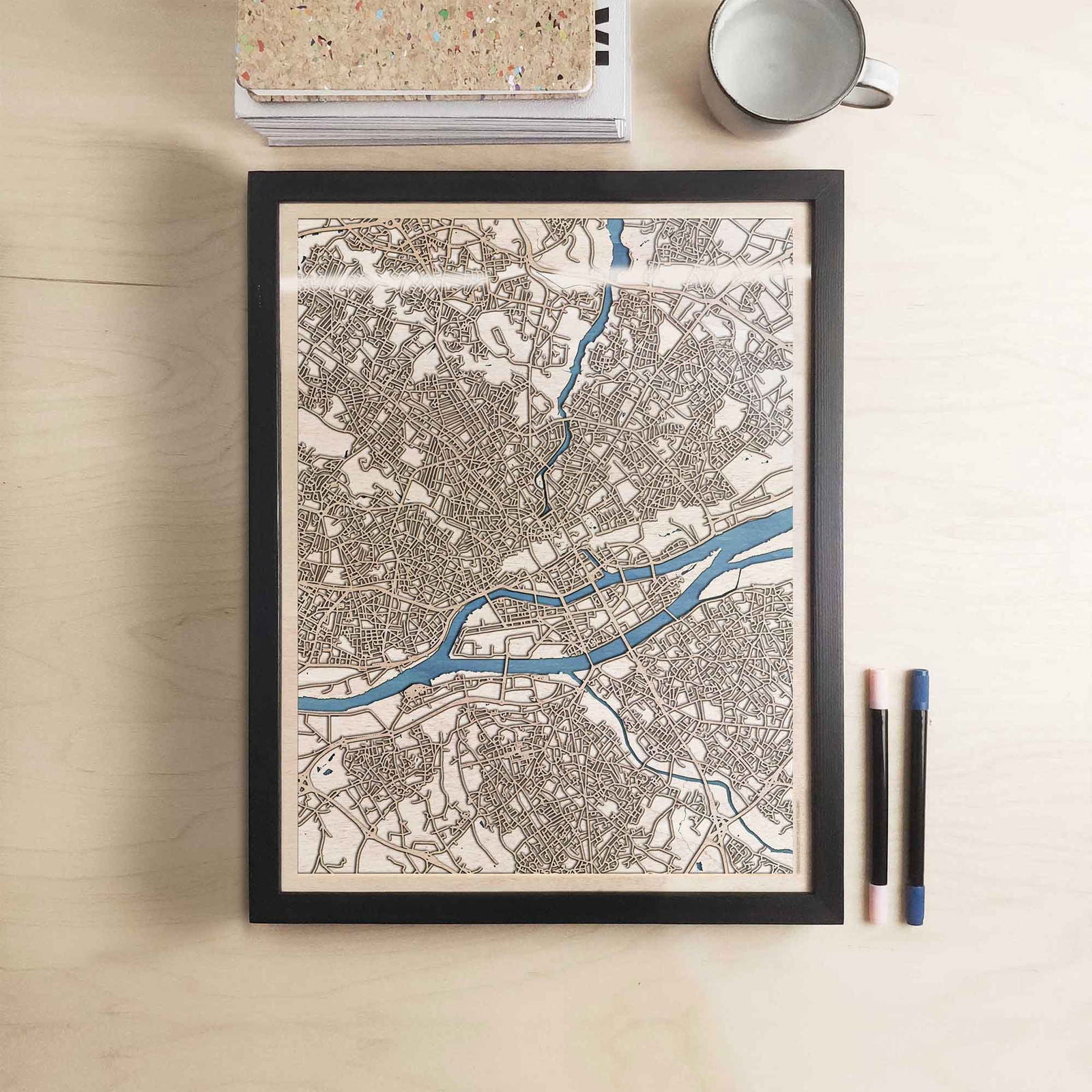 Nantes Wooden Map by CityWood - Custom Wood Map Art - Unique Laser Cut Engraved - Anniversary Gift