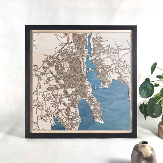 New Bedford Wooden Map by CityWood - Custom Wood Map Art - Unique Laser Cut Engraved - Anniversary Gift