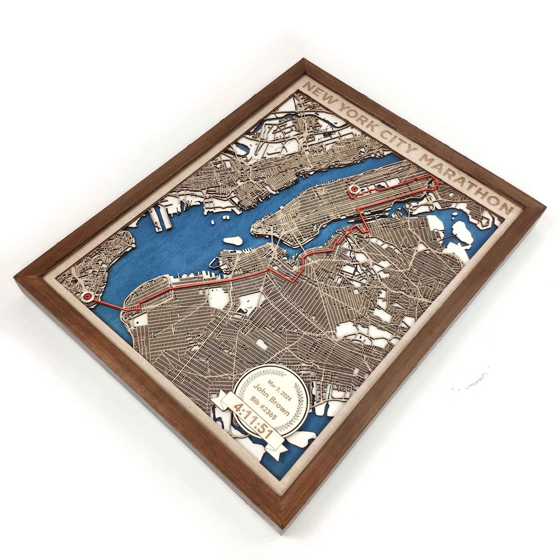 New York City Marathon Commemorative Wooden Route Map – Collector's Item by CityWood - Custom Wood Map Art - Unique Laser Cut Engraved - Anniversary Gift