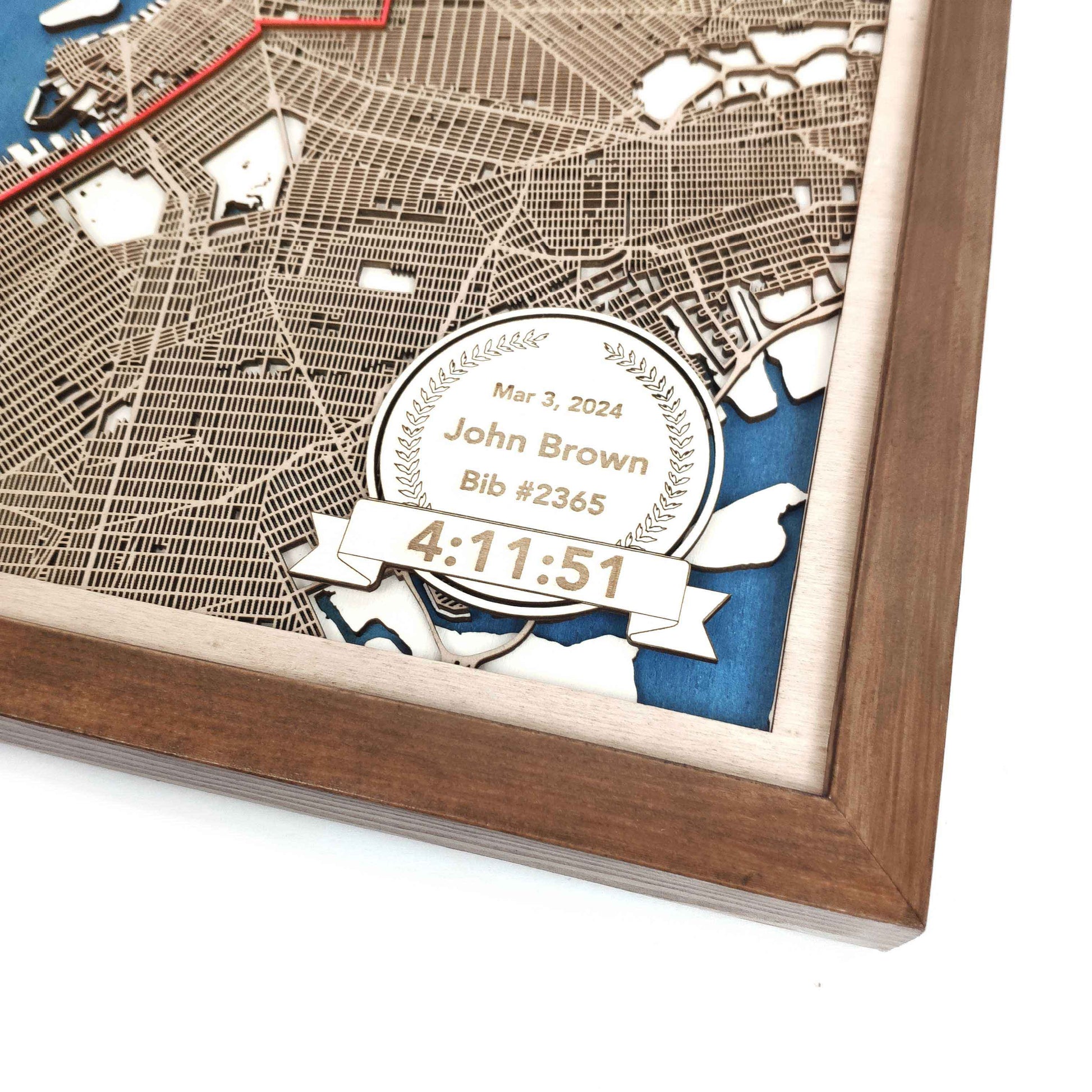 New York City Marathon Laser-Cut Wooden Map – Unique Runner Poster Gift by CityWood - Custom Wood Map Art - Unique Laser Cut Engraved - Anniversary Gift