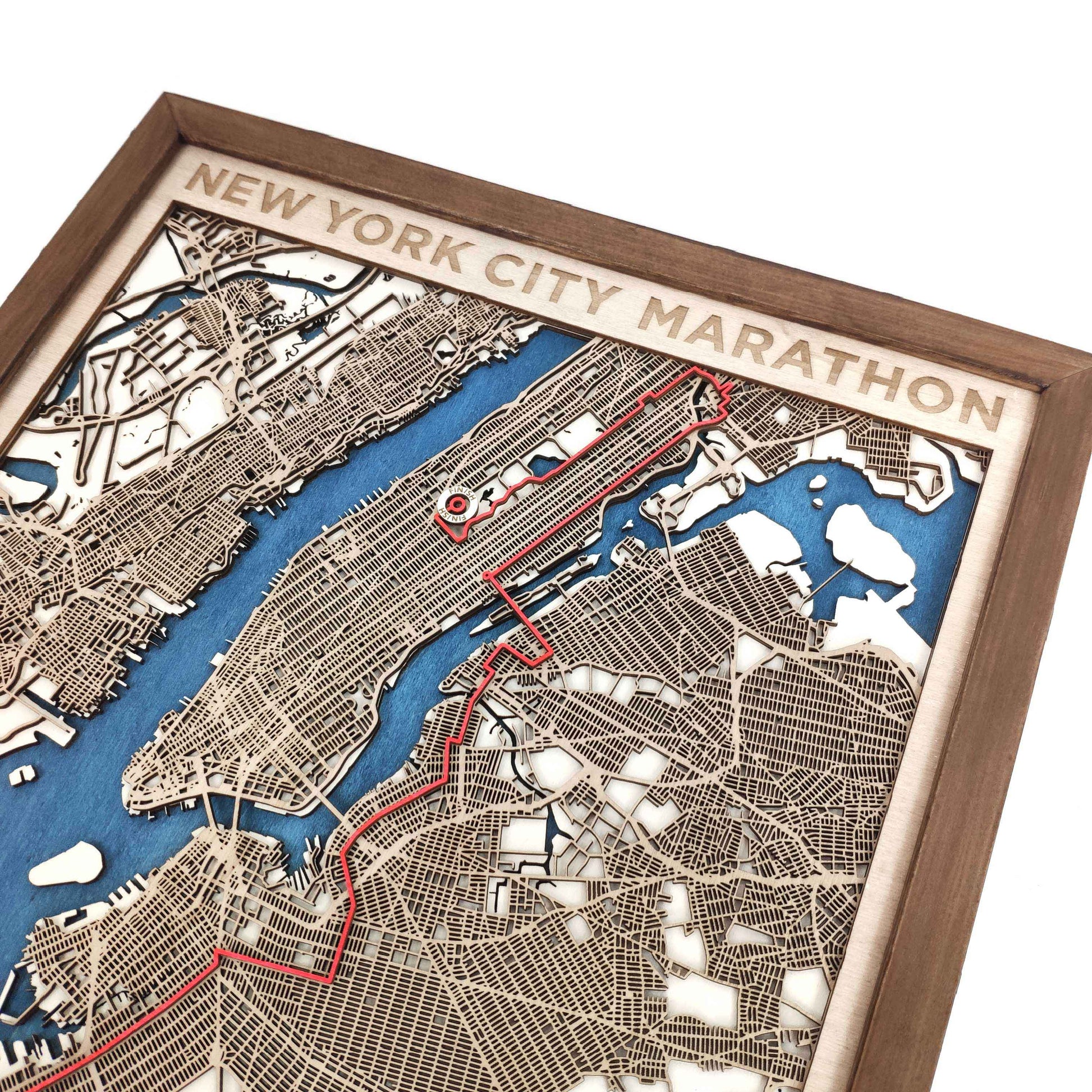 New York City Marathon Laser-Cut Wooden Map – Unique Runner Poster Gift by CityWood - Custom Wood Map Art - Unique Laser Cut Engraved - Anniversary Gift