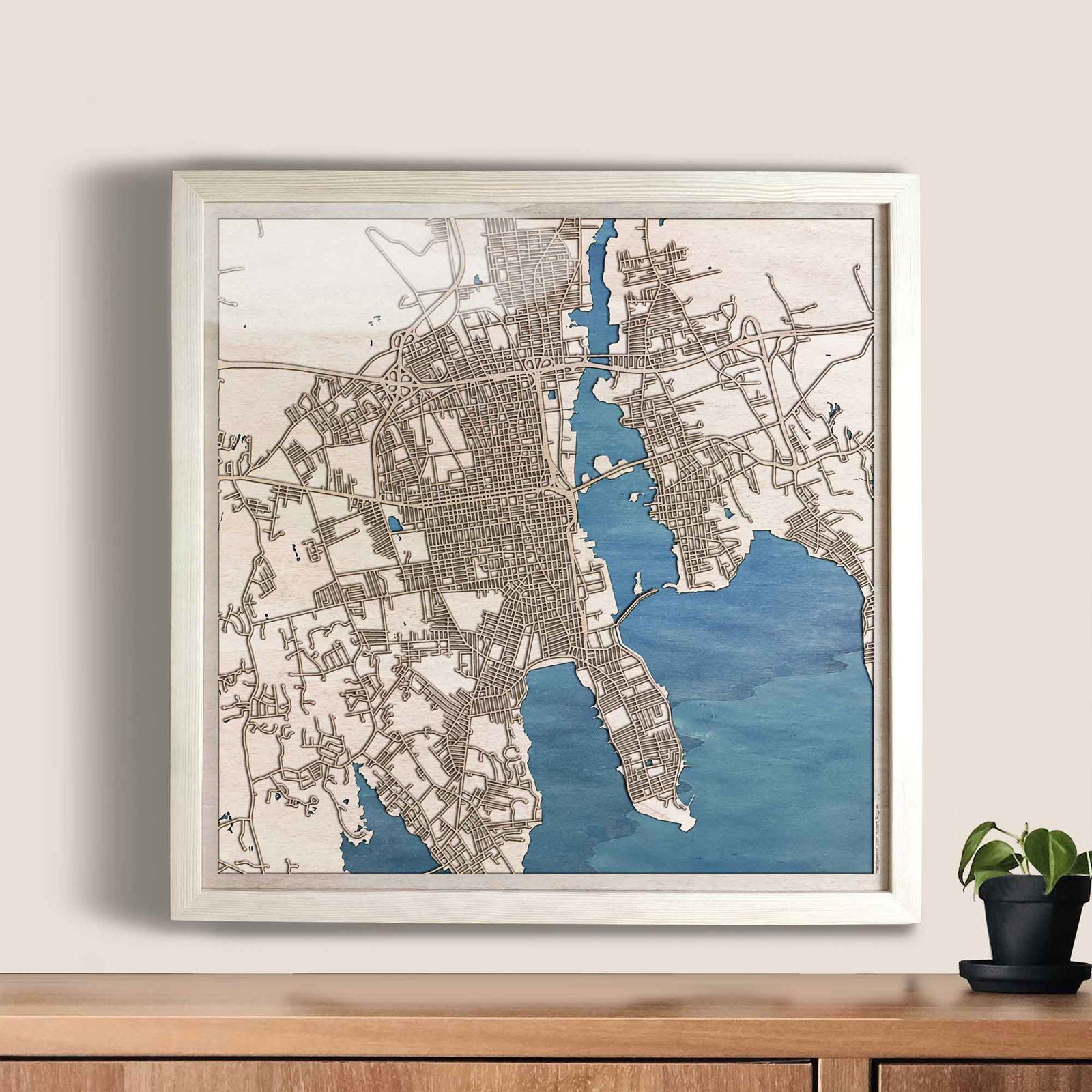 New Bedford Wooden Map by CityWood - Custom Wood Map Art - Unique Laser Cut Engraved - Anniversary Gift