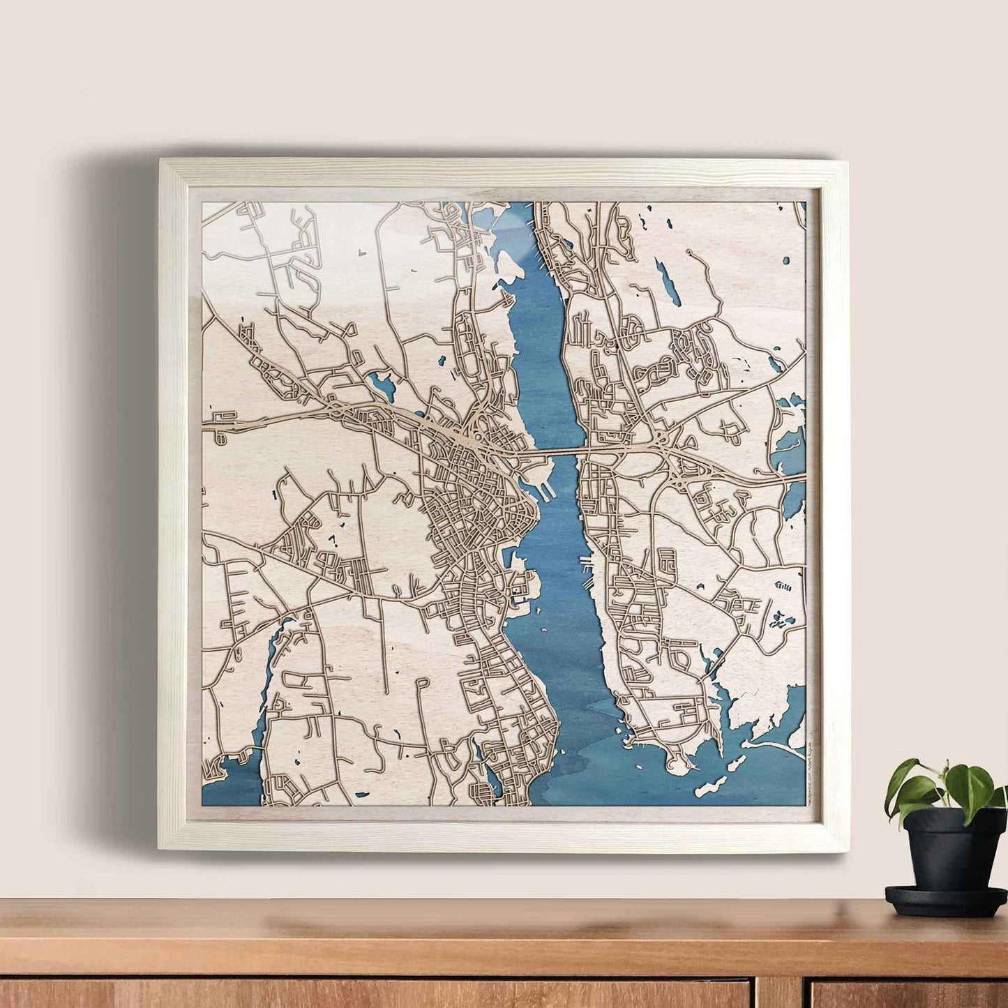 New London Wooden Map by CityWood - Custom Wood Map Art - Unique Laser Cut Engraved - Anniversary Gift