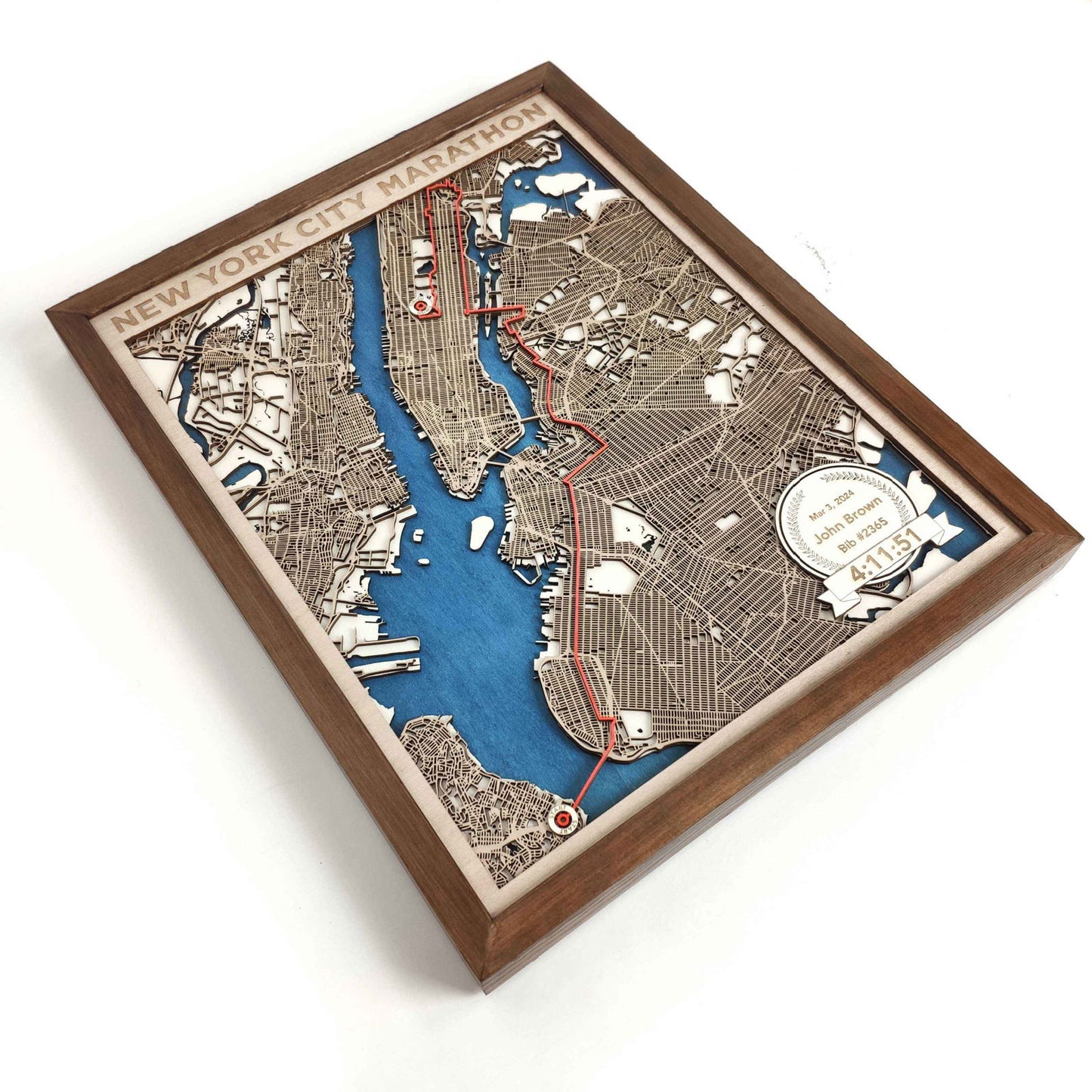 New York City Marathon Commemorative Wooden Route Map – Collector's Item by CityWood - Custom Wood Map Art - Unique Laser Cut Engraved - Anniversary Gift