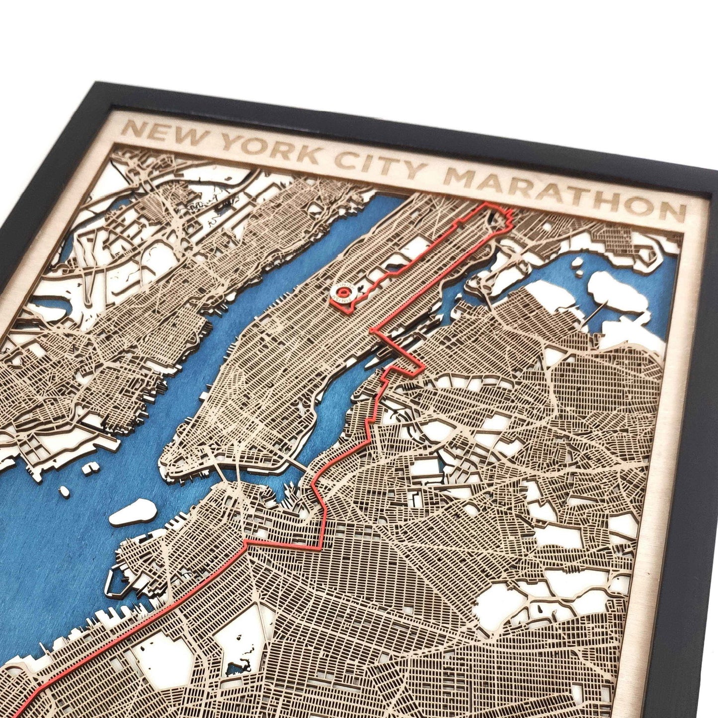 New York City Marathon Course Map - Wall Art Gift by CityWood - Custom Wood Map Art - Unique Laser Cut Engraved - Anniversary Gift