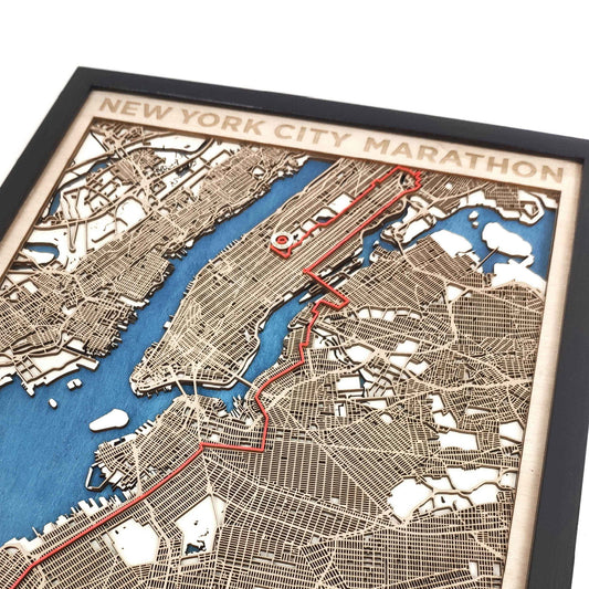 New York City Marathon Course Map - Wall Art Gift by CityWood - Custom Wood Map Art - Unique Laser Cut Engraved - Anniversary Gift
