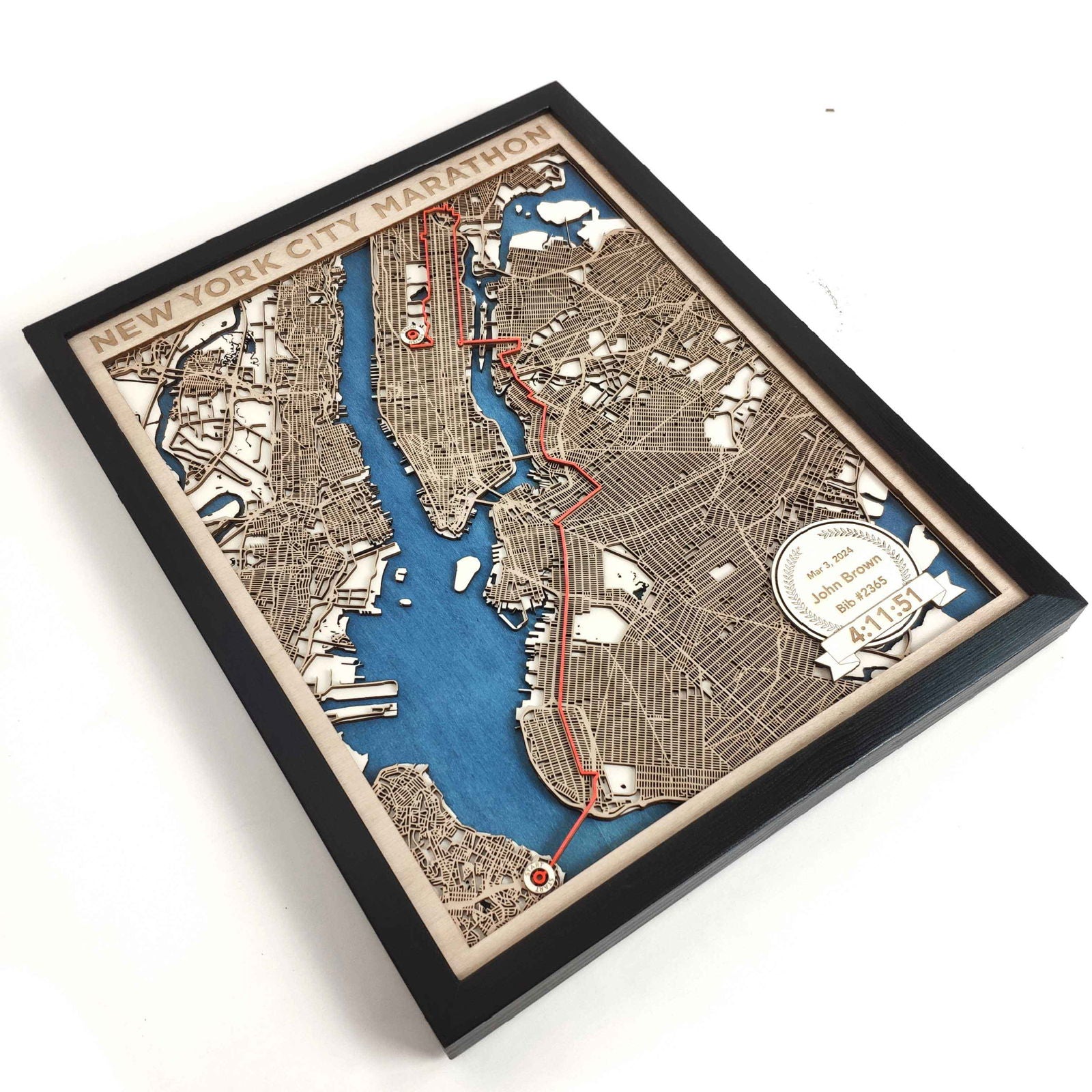 New York City Marathon Course Map - Wall Art Gift by CityWood - Custom Wood Map Art - Unique Laser Cut Engraved - Anniversary Gift