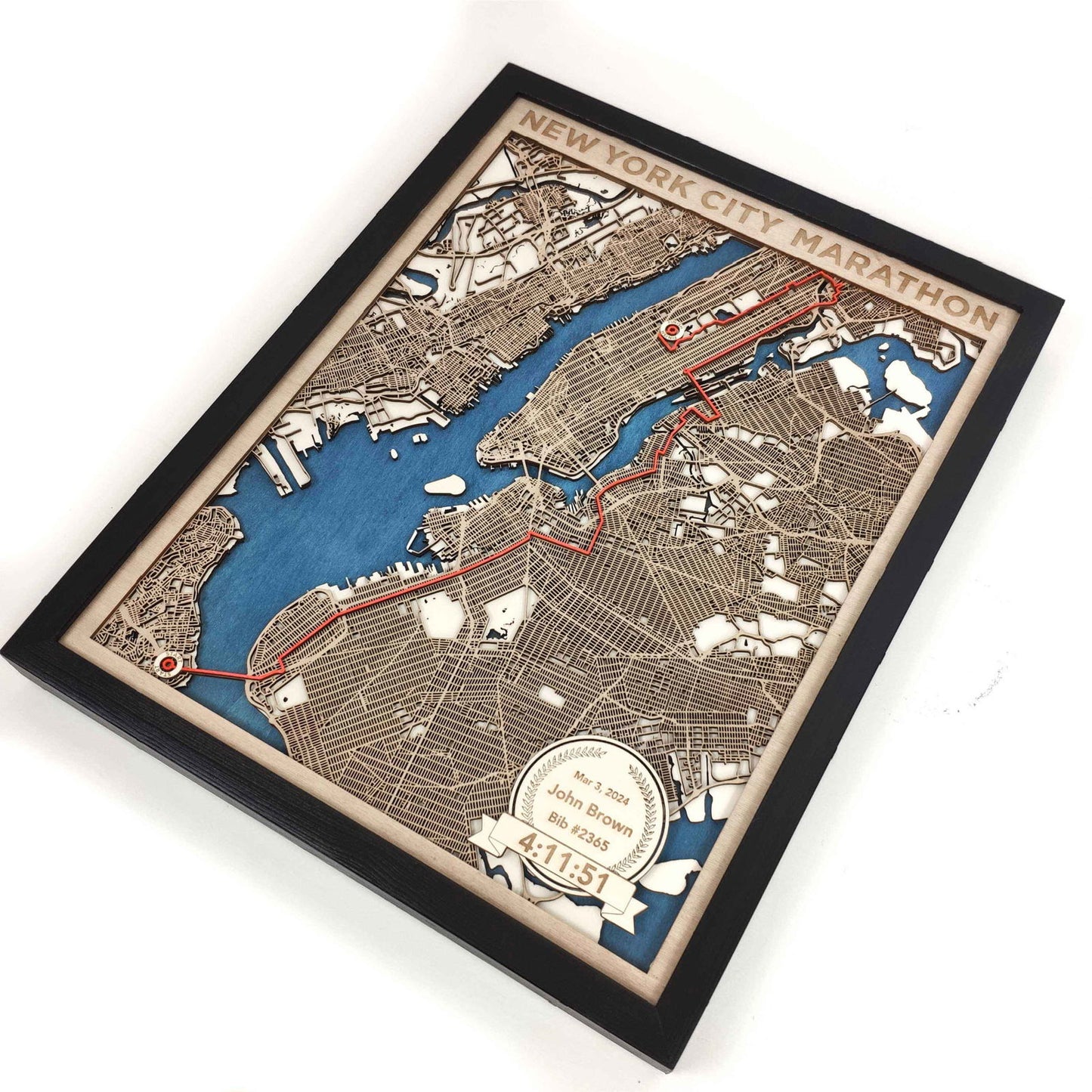 New York City Marathon Course Map - Wall Art Gift by CityWood - Custom Wood Map Art - Unique Laser Cut Engraved - Anniversary Gift