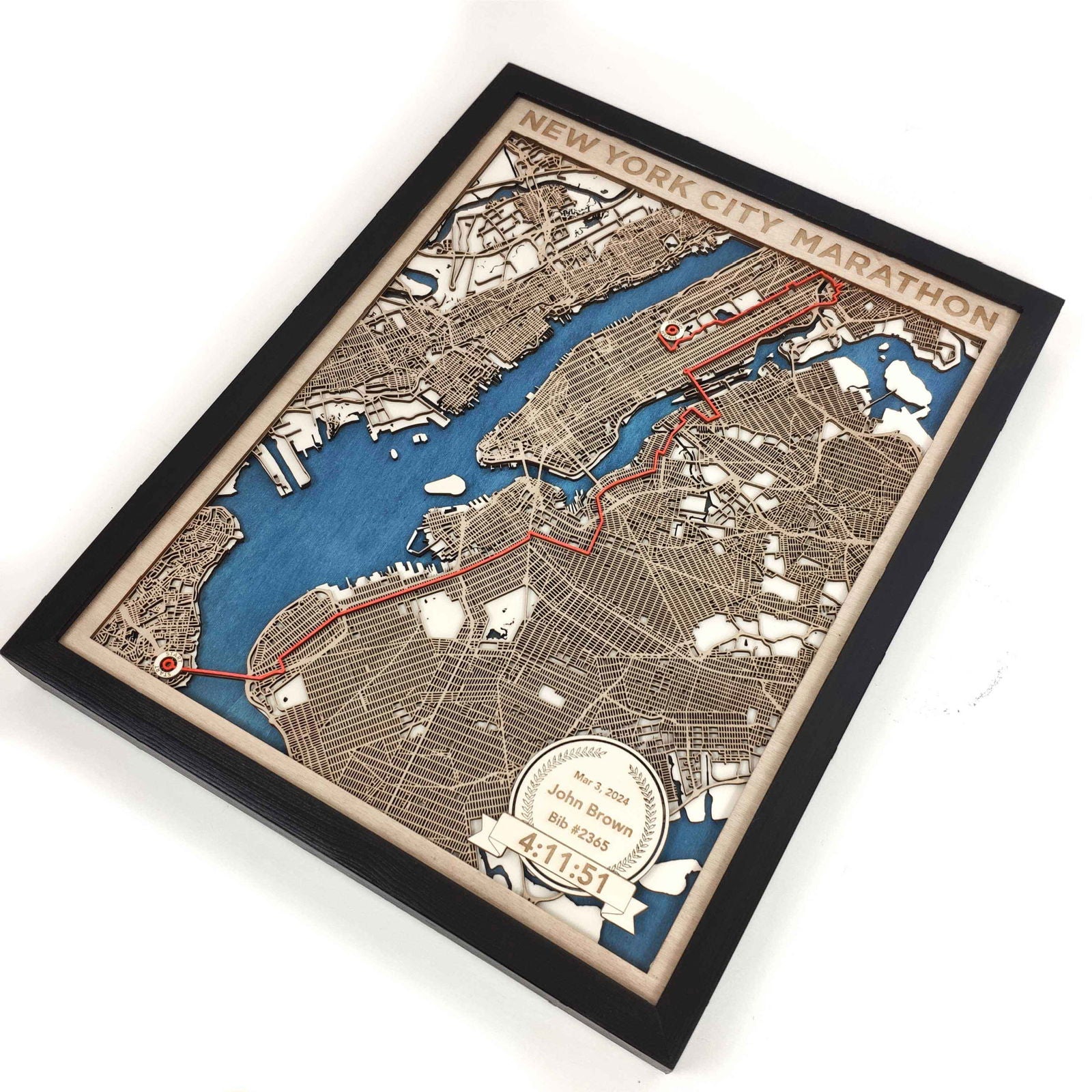New York City Marathon Course Map - Wall Art Gift by CityWood - Custom Wood Map Art - Unique Laser Cut Engraved - Anniversary Gift