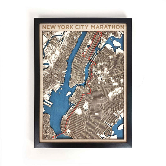 New York City Marathon Wooden Map by CityWood - Custom Wood Map Art - Unique Laser Cut Engraved - Anniversary Gift