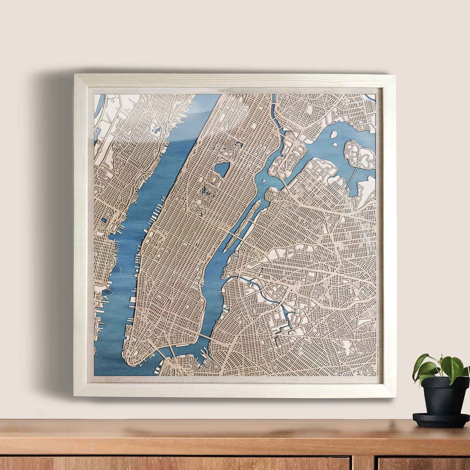 New York Wooden Map by CityWood - Custom Wood Map Art - Unique Laser Cut Engraved - Anniversary Gift